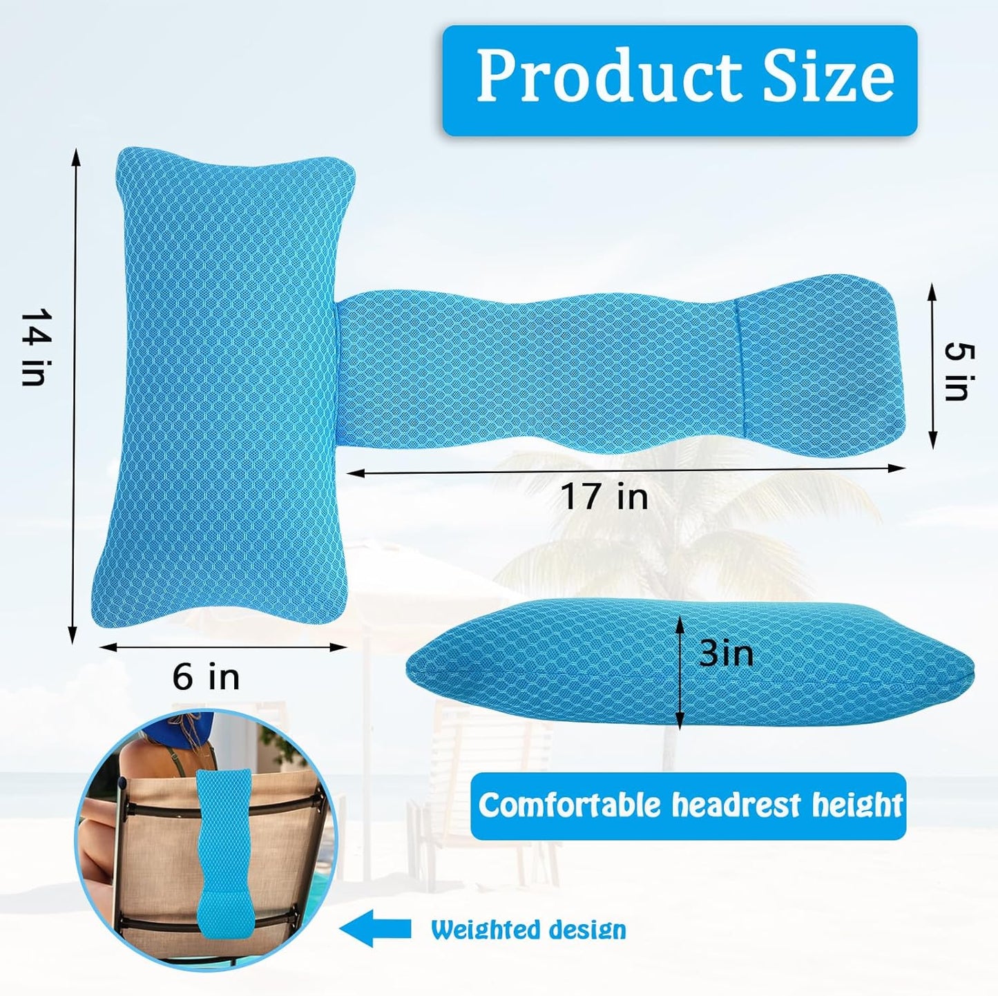 REEZEIVI 2 Pack Hot Tub Headrest Pillow,Chaise Lounge Pillows Outdoor 3D air mesh,Spa Pillow for Outdoor Hot Tub, Quick Drying and Washable,Head and Neck Support Pillow with Adjustable Weighted Strap