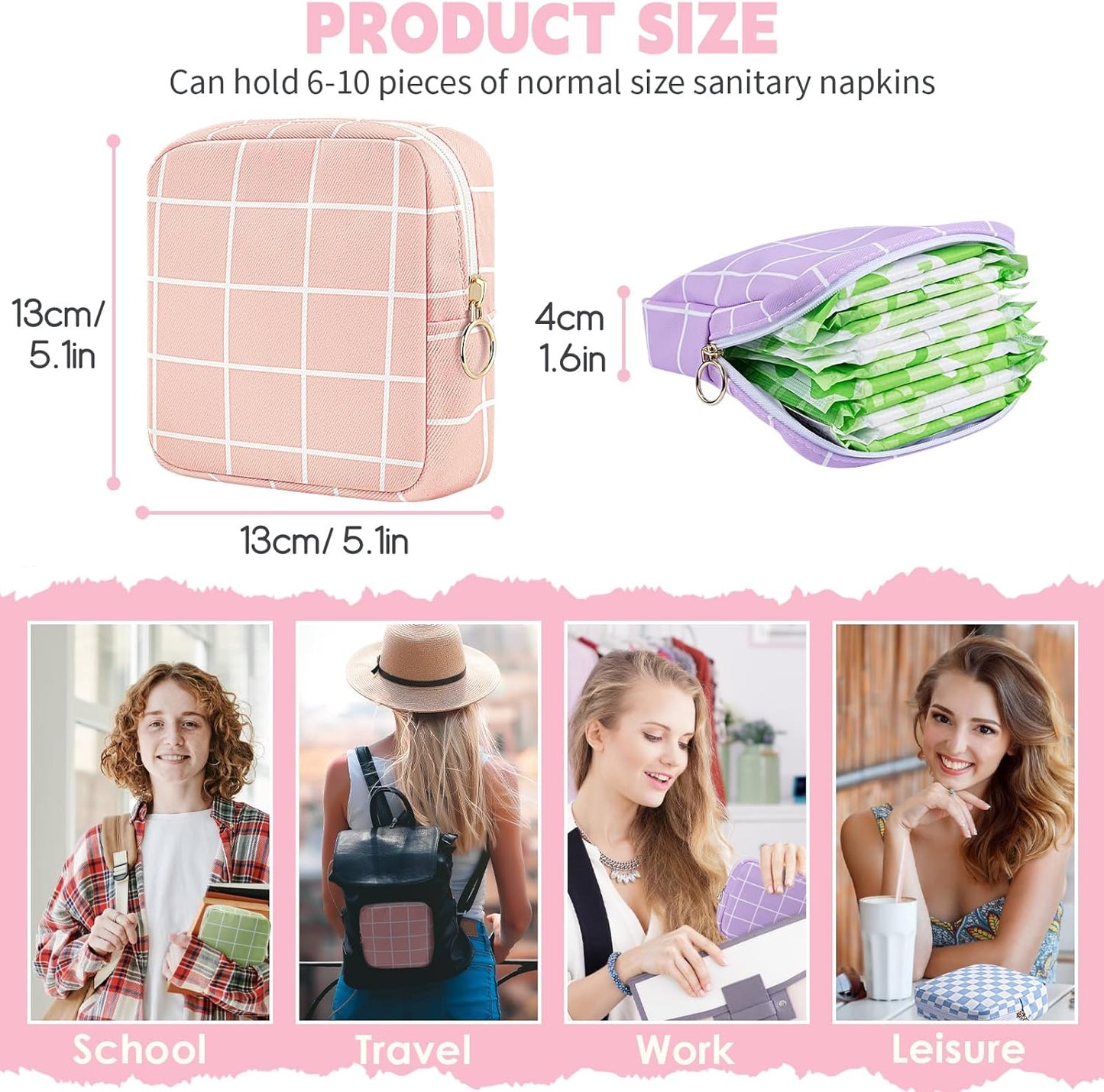 Desing Wish Period Bag Pouch Soft Cloth Sanitary Napkin Storage Bag Portable Menstrual Pad Pouches Tampon Holder for Purse First Period Kit for Girls 9-12 (Red-Blue Check)