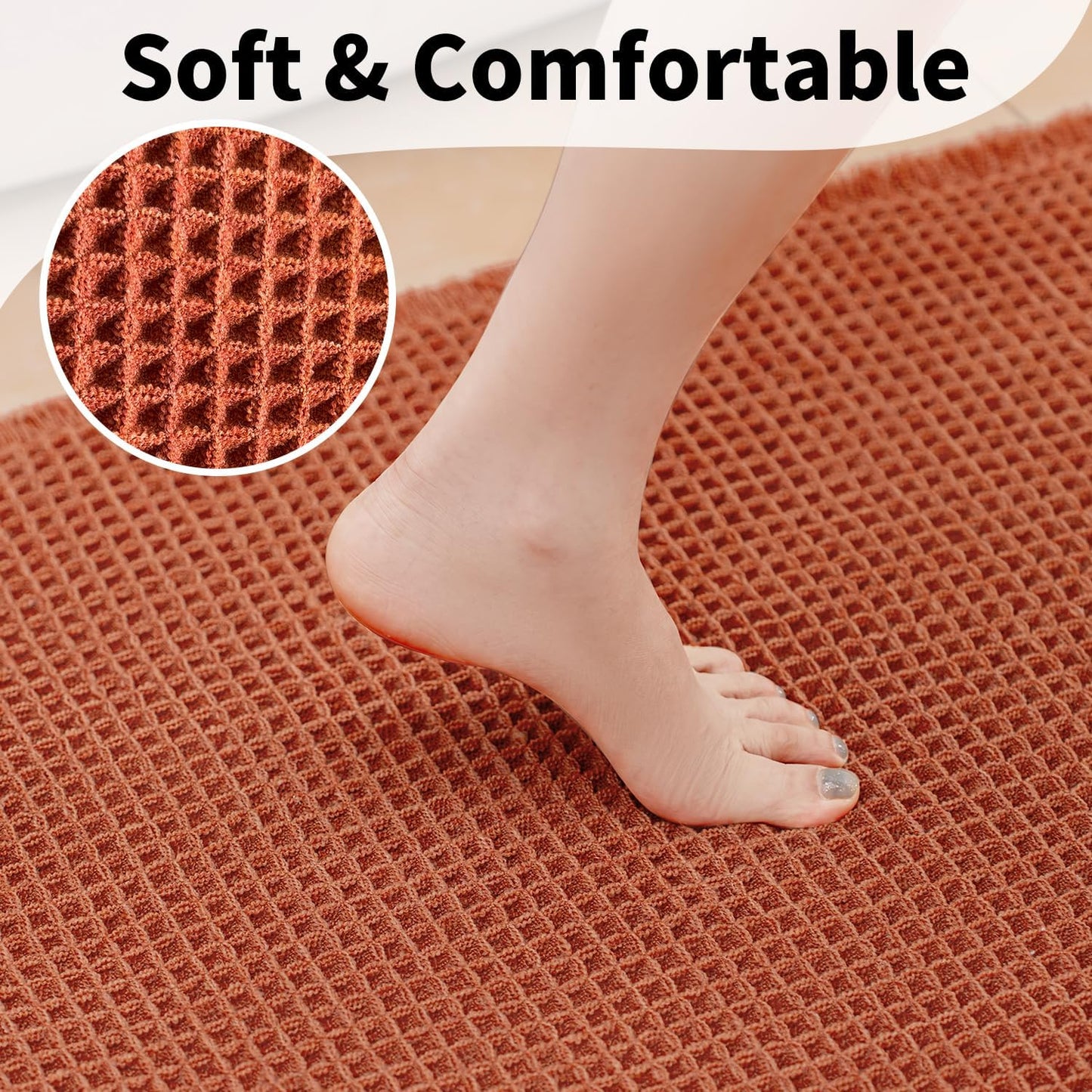 Waffle Bath Mat - Boho Bathroom Rugs Non Slip Washable, Super Absorbent & Quick Dry, Soft Bath Mat Farmhouse Bathroom Decor, 20'' x 32'', Dirty Orange