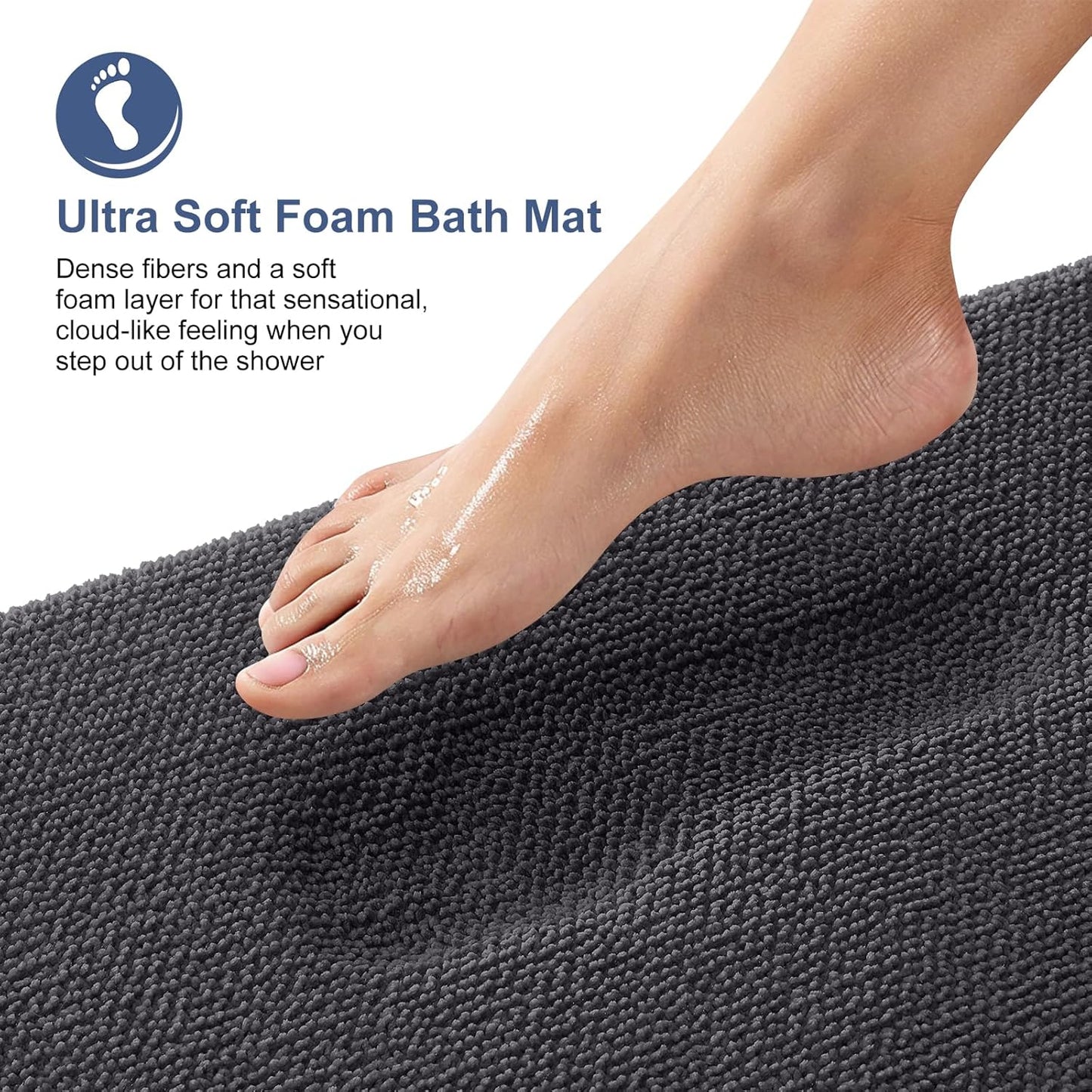 OLANLY Thick Memory Foam Bath Mat Rug 30x20, Extra Soft Absorbent Bathroom Rug, Quick Dry Bath Mats, Non-Slip, Machine Washable Carpet for Bathroom, Tub and Shower, Home Decor Accessories, Dark Grey