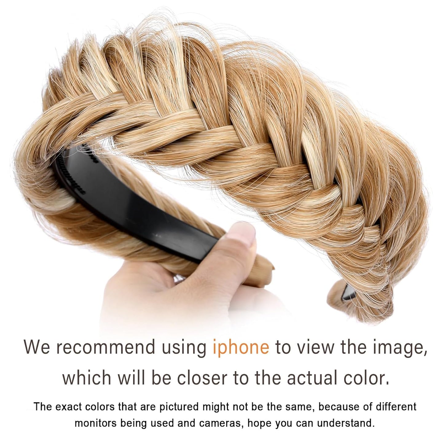 DIGUAN Wide Messy Braided Headband With Teeth Synthetic Hair Plaited Headband High Elasticity Braids Chunky Fishtail Braided Hair Band Hairpiece for Girls Women Beauty Accessory (Golden Blonde)