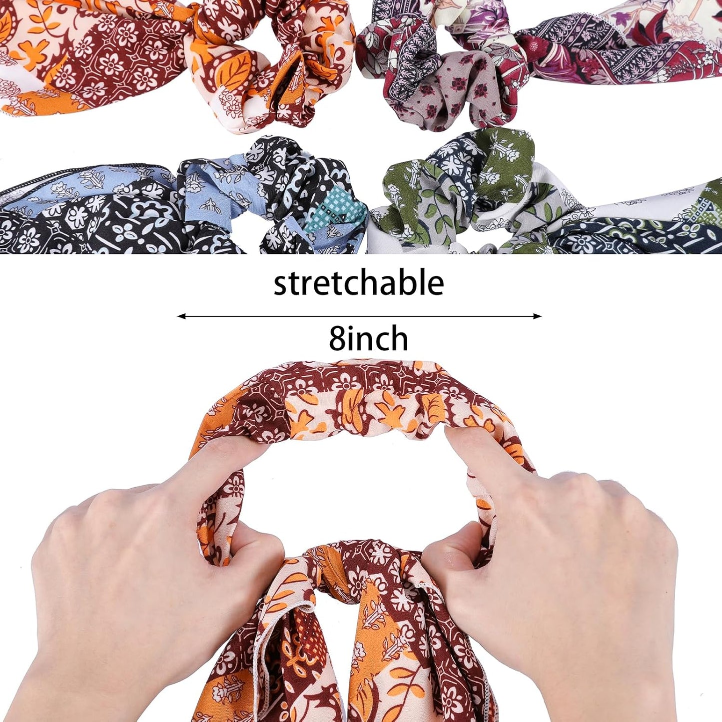 Hair Scarf Scrunchie,6PCS Paisley Scarf Ties Flower Bow Scrunchie,2 in 1 Design Long Tail Scrunchies Ponytail Ribbons,No Hurt Accessories for Women Girls