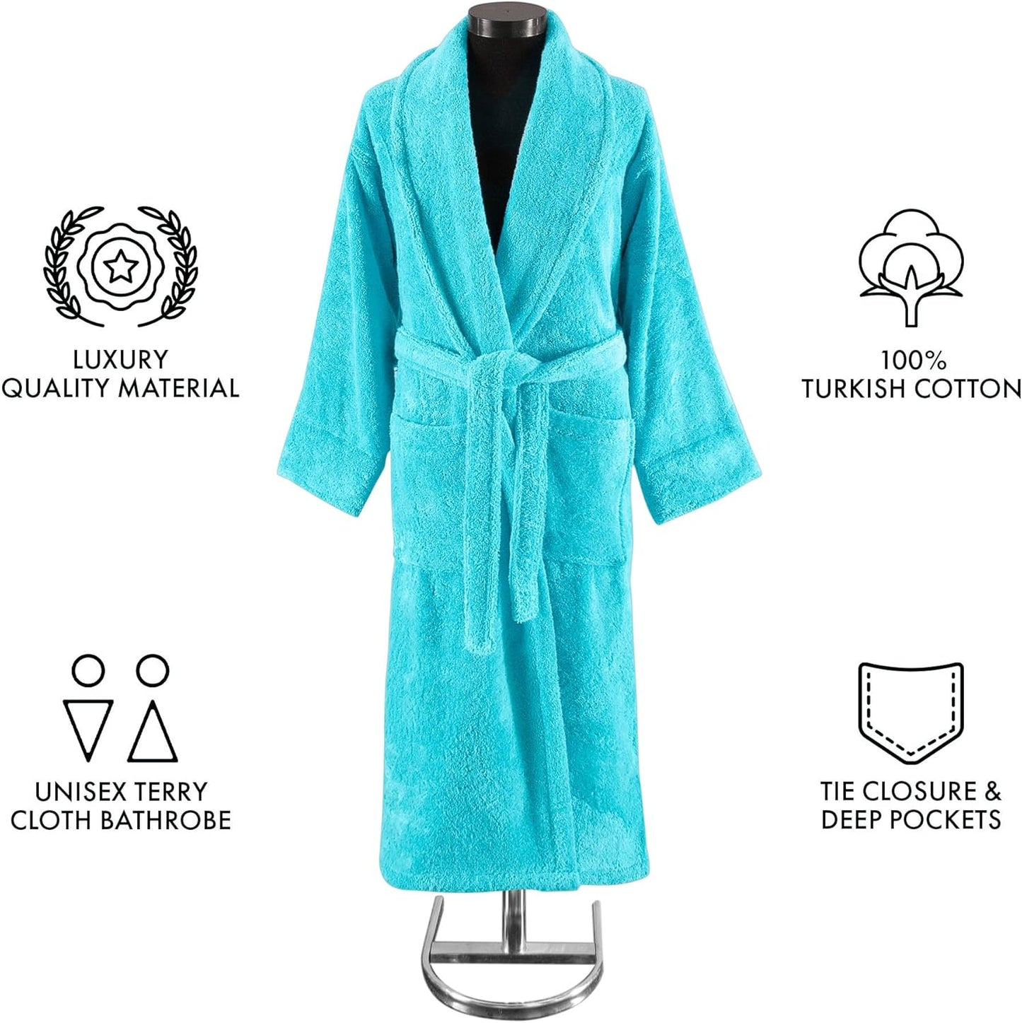 Classic Turkish Towels CTT Premium 100% Turkish Cotton Terry Cloth Bath Robe for Women & Men, Soft & Plush Long Unisex Robe