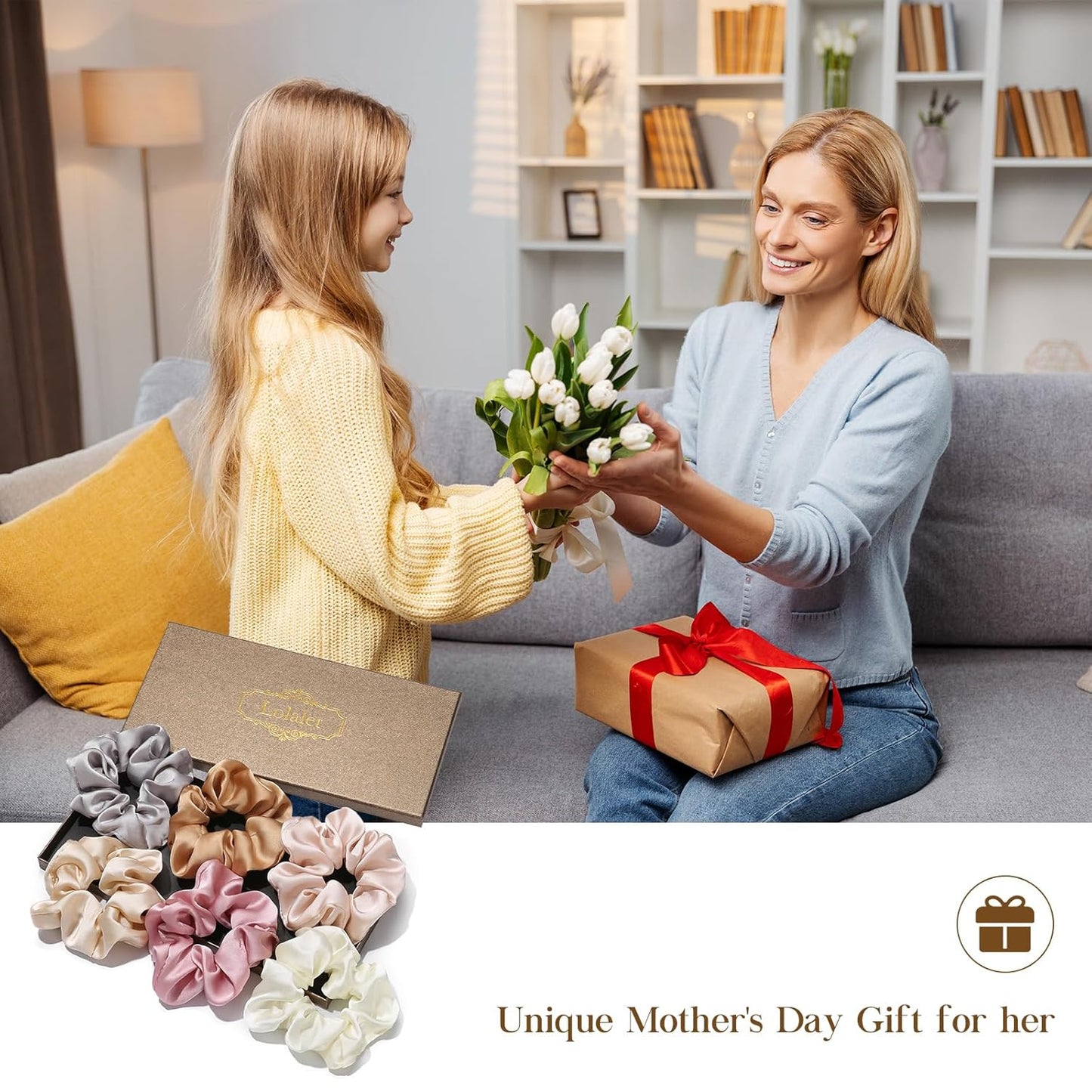 Lolalet Scrunchies for Women, Satin Hair Softer Than Silk Ties Sleep, Big Scrunchy Ponytail Holder with Elastic Bands Girls Thick Thin Curly -6 Pack, Style C