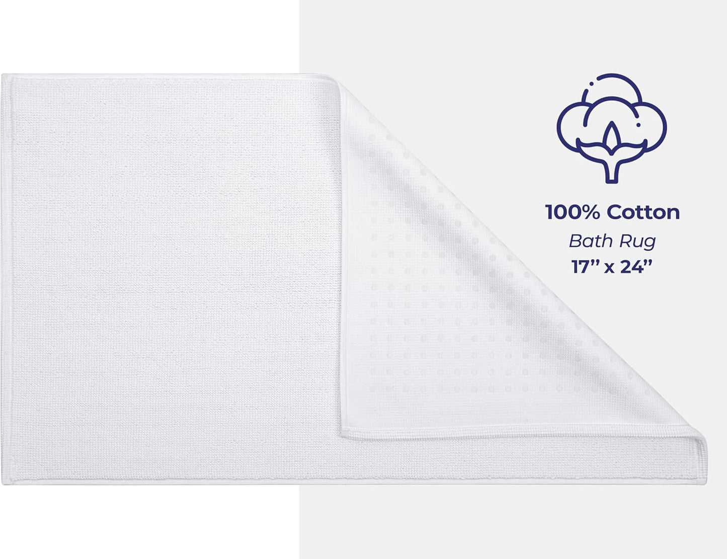 American Soft Linen Bath Rug, 17 in 24 in 100% Cotton Bath Mats Rugs for Bathroom, Slip Reducer Washable Shaggy Form Area Rugs, White Bath Rug