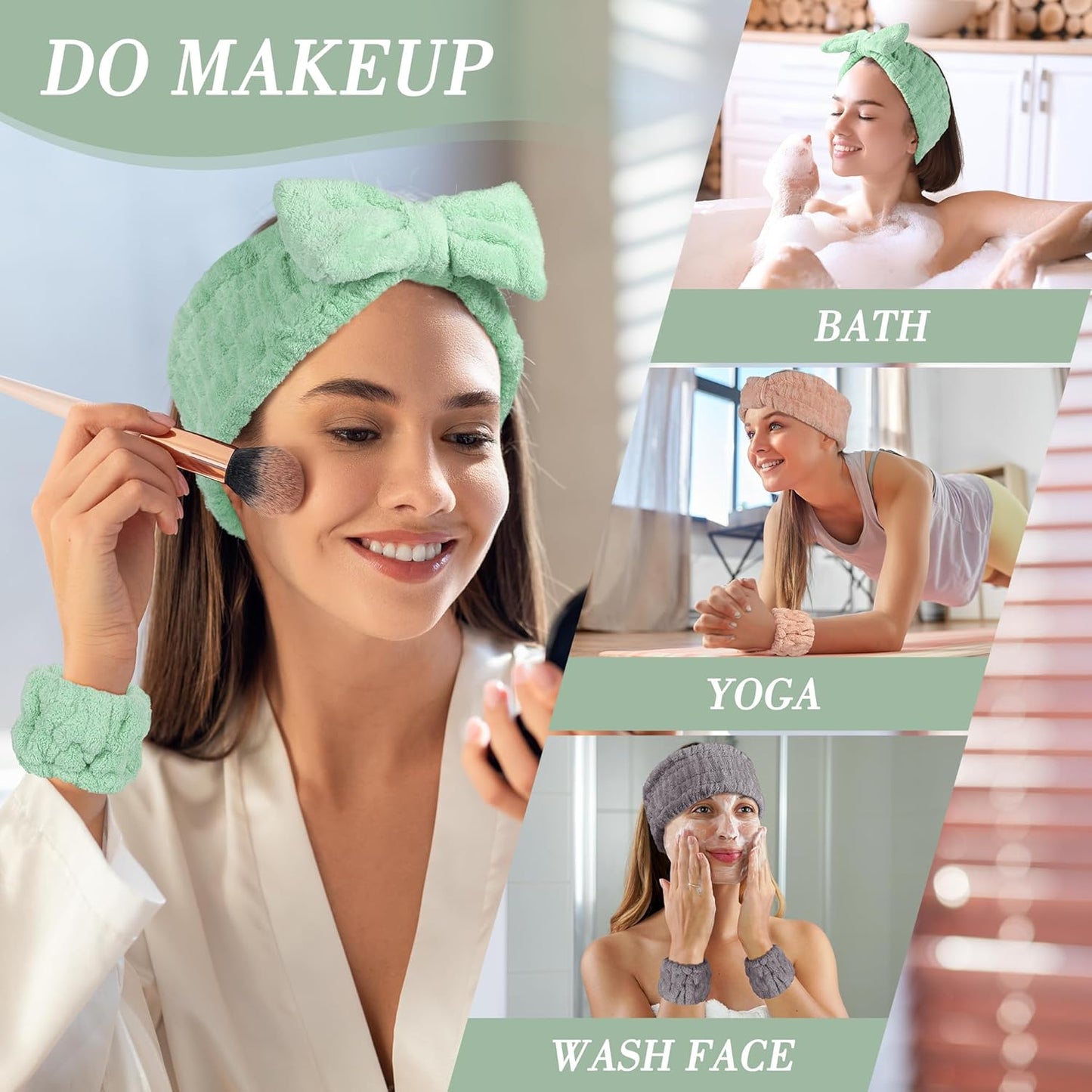 Spa Headband and Wristband Set - 3-Piece Skincare Headbands & 6-Piece Wrist Spa Wristbands for Women,Facial Hairbands for Washing Face, Makeup, Sports, Yoga, Headband for Washing Face