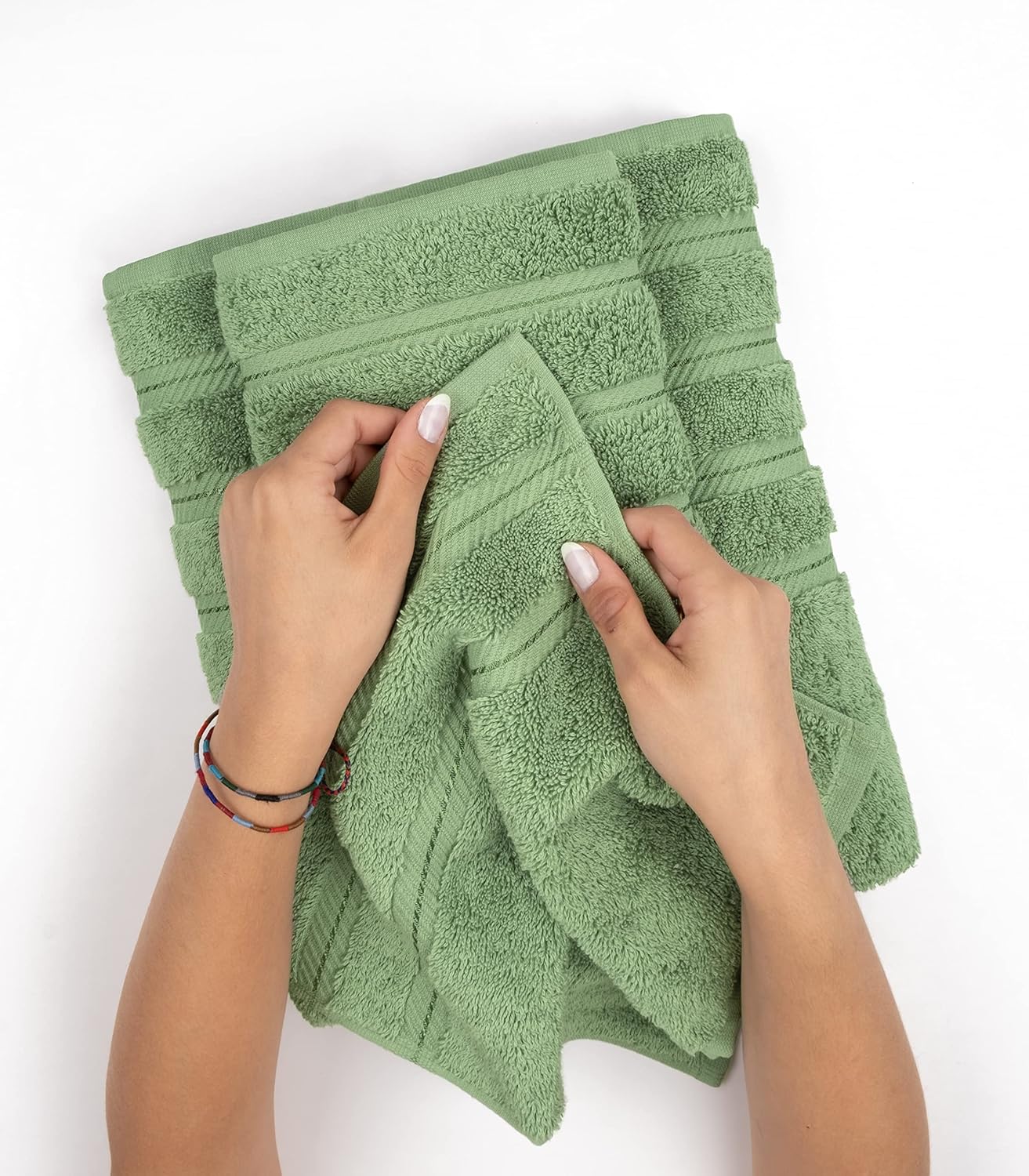 American Soft Linen Luxury 6 Piece Towel Set, 2 Bath Towels 2 Hand Towel 2 Washcloths, 600 GSM 100% Cotton Turkish Towels for Bathroom, Sage Green Towel Sets
