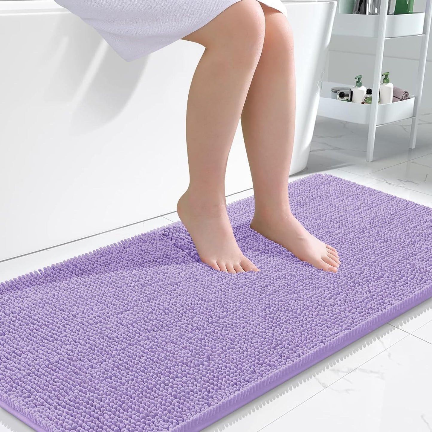 OLANLY Bathroom Rugs 47x24, Extra Soft Absorbent Chenille Bath Rugs, Rubber Backing Quick Dry, Machine Washable Bath Mats for Bathroom Floor, Tub and Shower, Home Decor Accessories, Lavender
