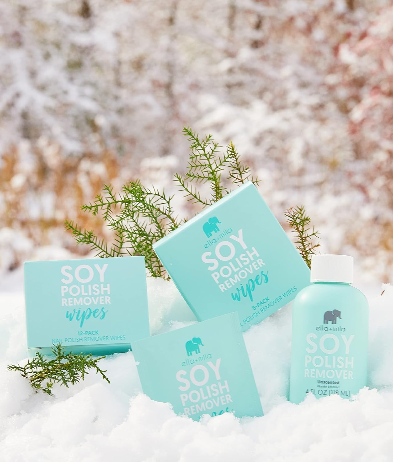 ella+mila Soy Nail Polish Remover Wipes Non-Acetone Lint Free Nail Wipes - Non-Toxic Fingernail Polish Remover - Unscented & Enriched with Vitamins A,C & E (12 Pack)