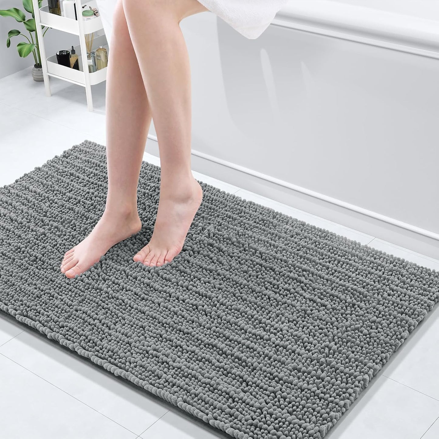 Arotive Luxury Chenille Bathroom Rug Mat, Extra Soft Thick Absorbent Shaggy Bath Rugs, Non-Slip Machine Wash Dry, Plush Bath Mats for Bathroom, Shower and Tub, 47x24, Grey