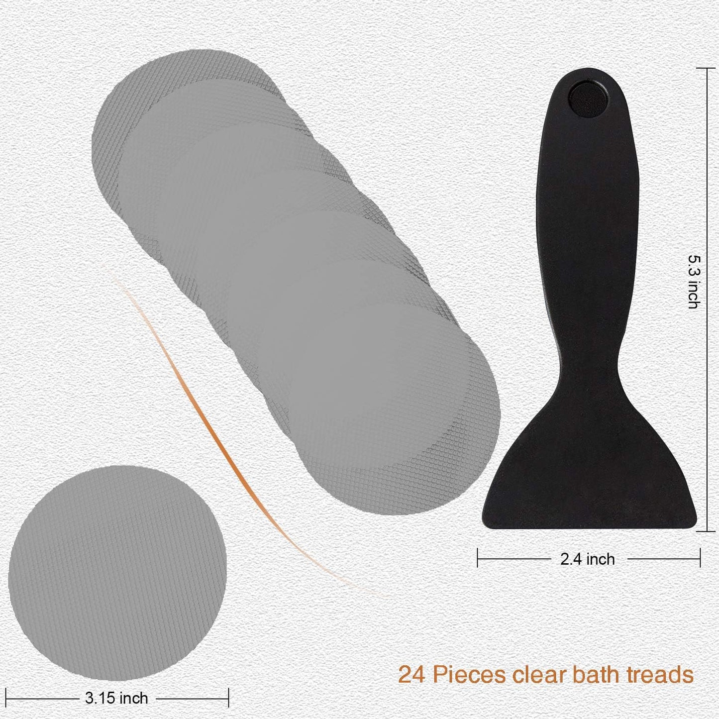 Non-Slip Bathtub Stickers, 24PCS Safety Bathroom Tubs Showers Treads Adhesive Decals Scraper (Gray)