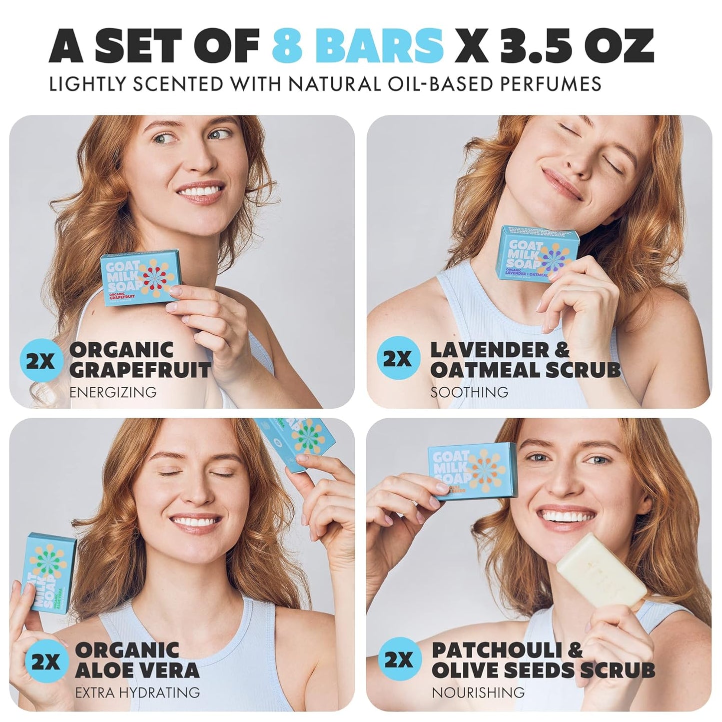 Goat Milk Soap Bars - Set of 8 Pieces - All Natural, Organic, Goats Milk Soap Bars - Nourishing, Ideal for Sensitive Skin - Perfect for Kids, Men, and Women of All Ages