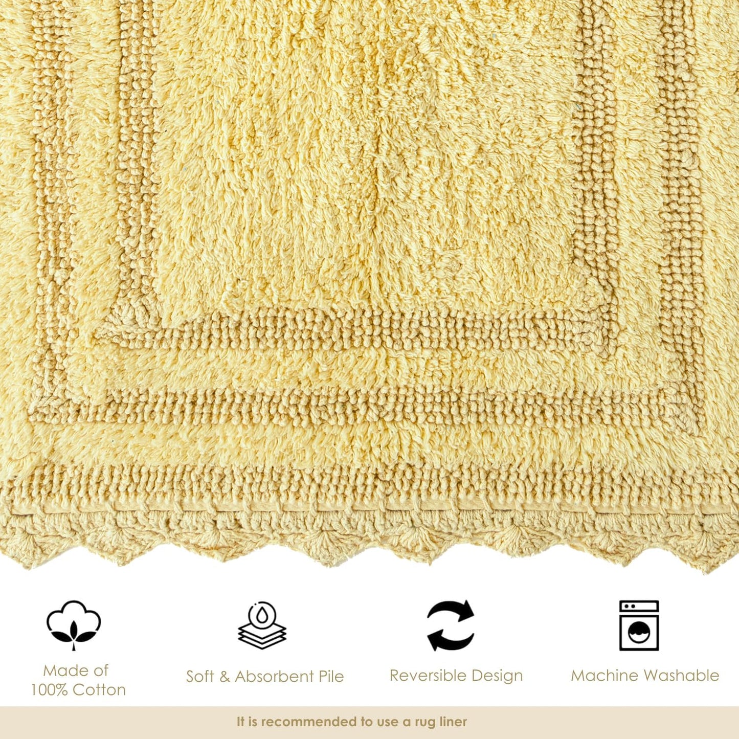 RAJRANG Pale Banana Crochet Cotton Bath Rug - 24 Inches Soft Absorbent Square Bath Mat for Bathroom Farmhouse Hotel Restaurant