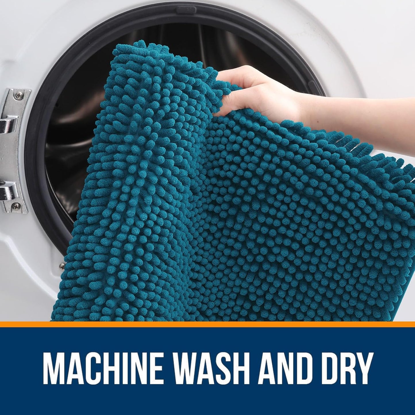 OLANLY Toilet Rugs U-Shaped 24x20, Extra Soft Absorbent Chenille Contour Bathroom Rugs for Toilet, Dry Quickly, Machine Washable, Non-Slip Bath Mat, Peacock Blue