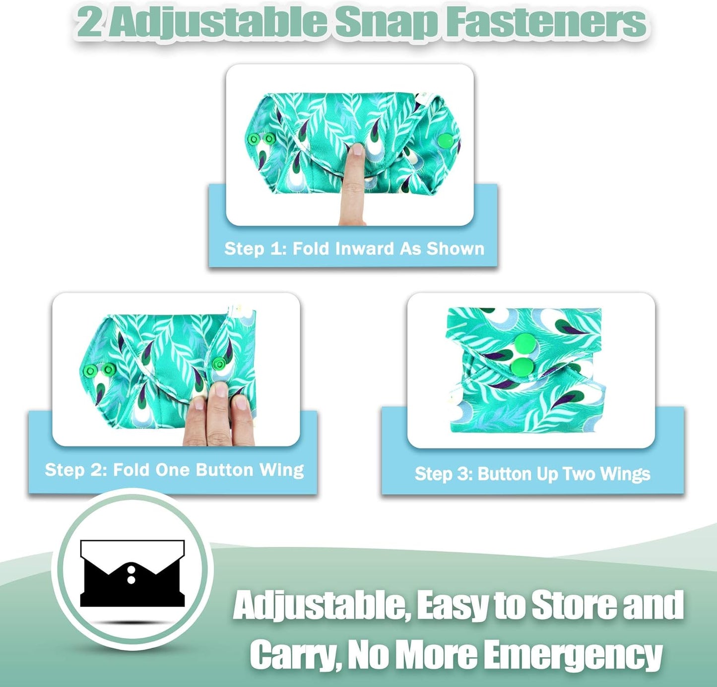 wegreeco Reusable Menstrual Pads - Reusable Sanitary Pads | Reusable Panty Liners | Soft Cloth Menstrual Pads - 6 Pack with 1 Cloth Mini Wet Bag (Large, Peacock