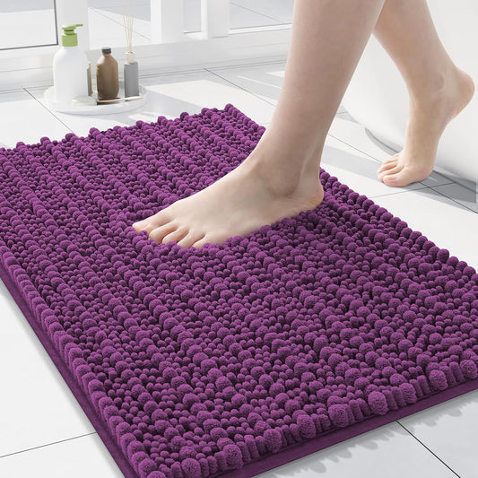 Arotive Luxury Chenille Bathroom Rug Mat, Extra Soft Thick Absorbent Shaggy Bath Rugs, Non-Slip Machine Wash Dry, Plush Bath Mats for Bathroom, Shower and Tub, 24x16, Purple