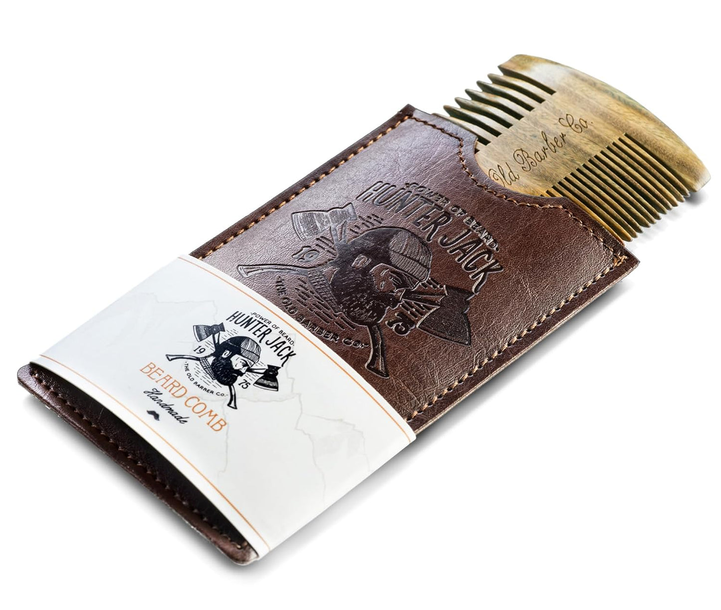Sandalwood Beard Comb for Men - Handmade Premium Wooden Beard & Mustache Comb - Fine & Wide Tooth - Travel Pocket Size - Beard Grooming Kit for Men in PU Leather Case by Hunter Jack