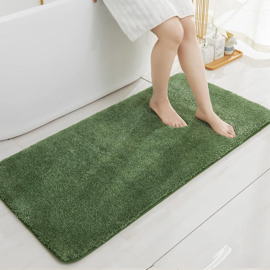COSY HOMEER Bath Rugs for Bathroom Extra Thick- Anti-Slip Bath Mats Soft Plush Yarn Shaggy 100% Strong Mirco Polyeste Mat Living Room Bedroom Mat Floor Water Absorbent(Green,24x48 - Inches)