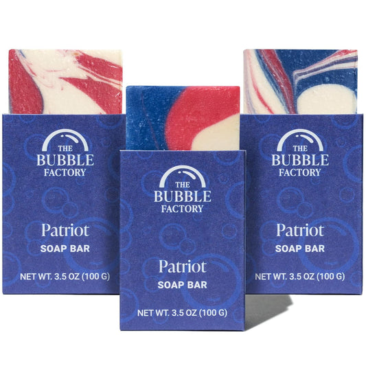 The Bubble Factory Handmade Natural Bath & Body Soap Bar, Vegan, All-Natural, Palm Oil Free, Made in USA with Shea Butter + Essential Oils, Patriot, 3 Bars