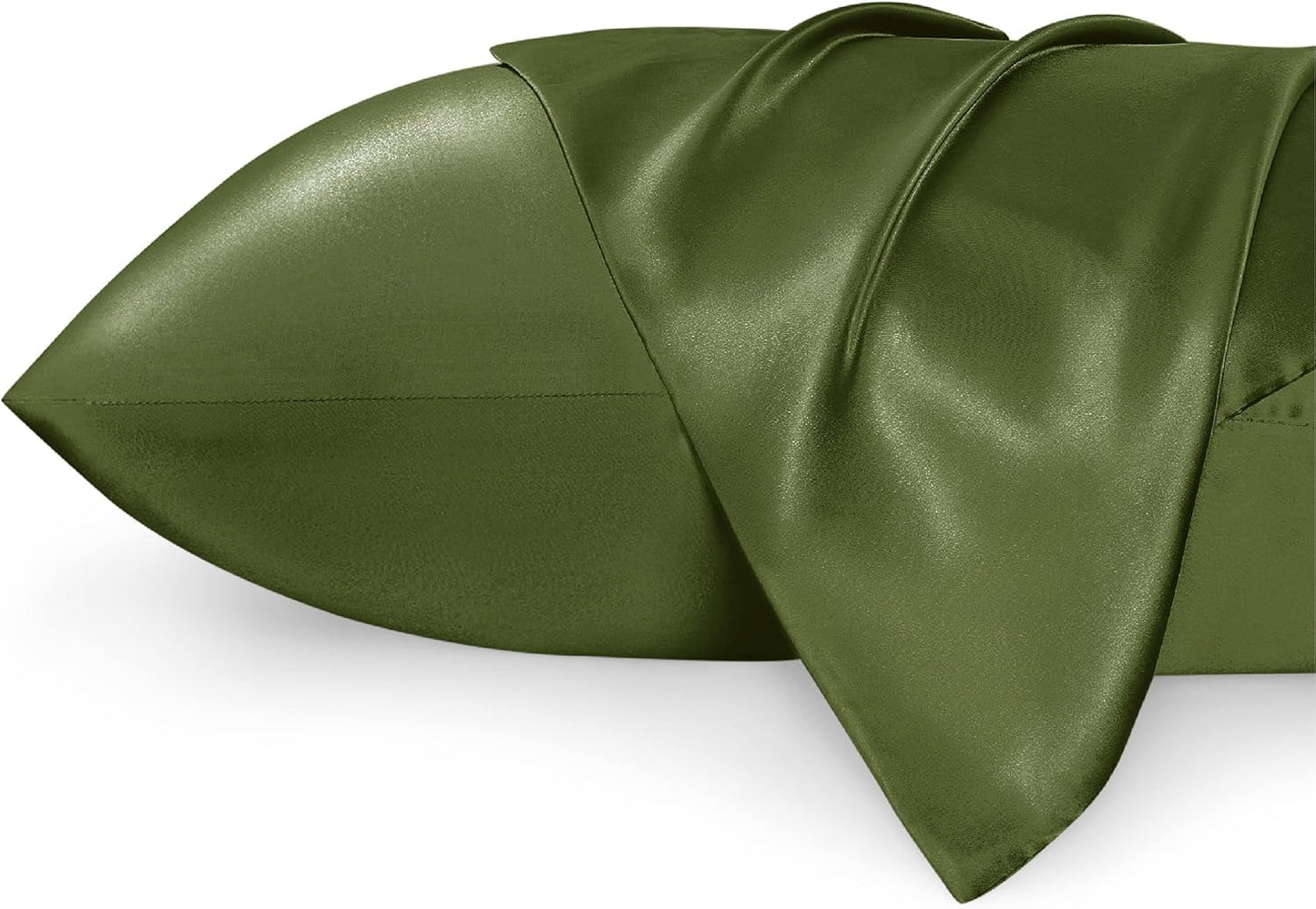 Bedsure Satin Pillowcase for Hair and Skin Queen - Olive Green Silky Pillowcase 2 Pack with Envelope Closure, Similar to Silk Pillow Cases, Gifts for Women Men, 20x30 Inches, 2pcs