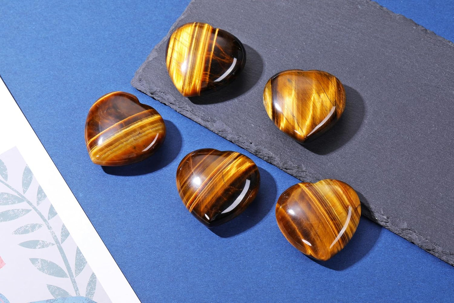 Jovivi 45mm Big Tiger Eye Crystal Heart Healing Crystals Heart Stones Polished Pocket Love Gemstones Chakra Reiki Energy Balancing Meditation Massage Gift