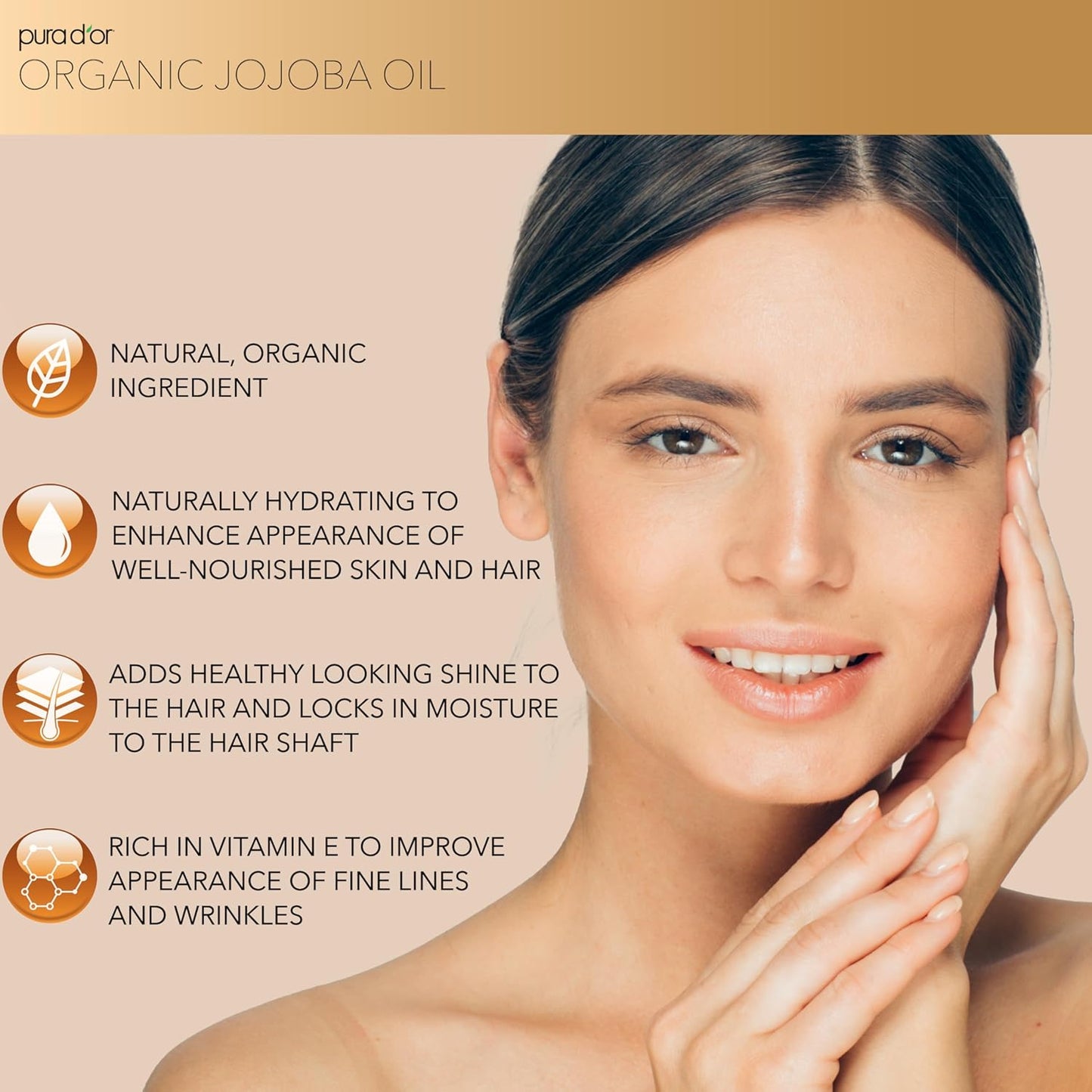 PURA D'OR 16.9 Oz Organic Jojoba Oil (GLASS BOTTLE) USDA Certified - 100% Pure & Natural Moisturizer - Cold Pressed, Unrefined, Hexane Free Base Carrier Oil For DIY Skin Care, Hair, Face & Nails