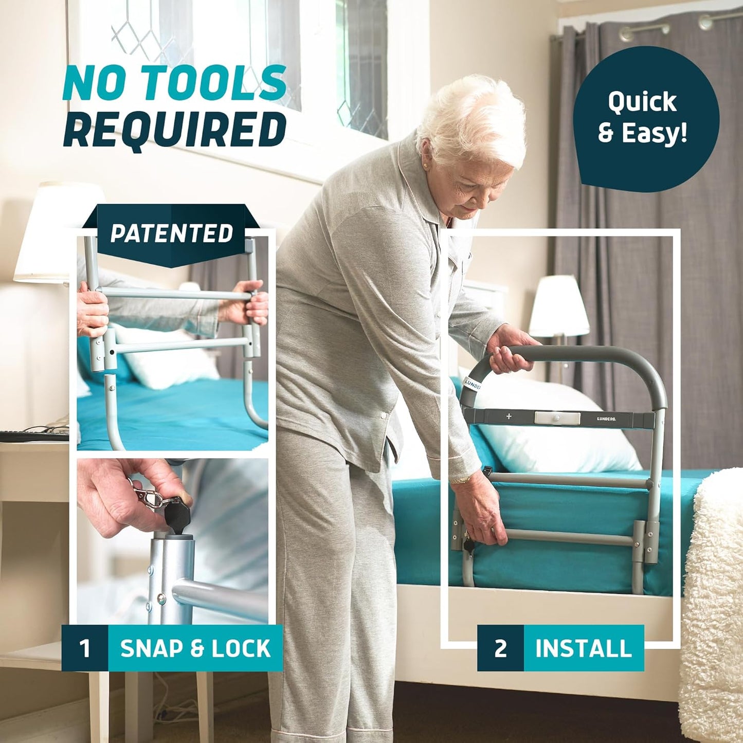 Lunderg Large Bed Assist Rail for Seniors with Motion-Activated Light & Non-Slip Bar - Easy to Install Bed Rails for Elderly Adults Safety & Post-Surgery - Helps Reduce Falls & Support Independence