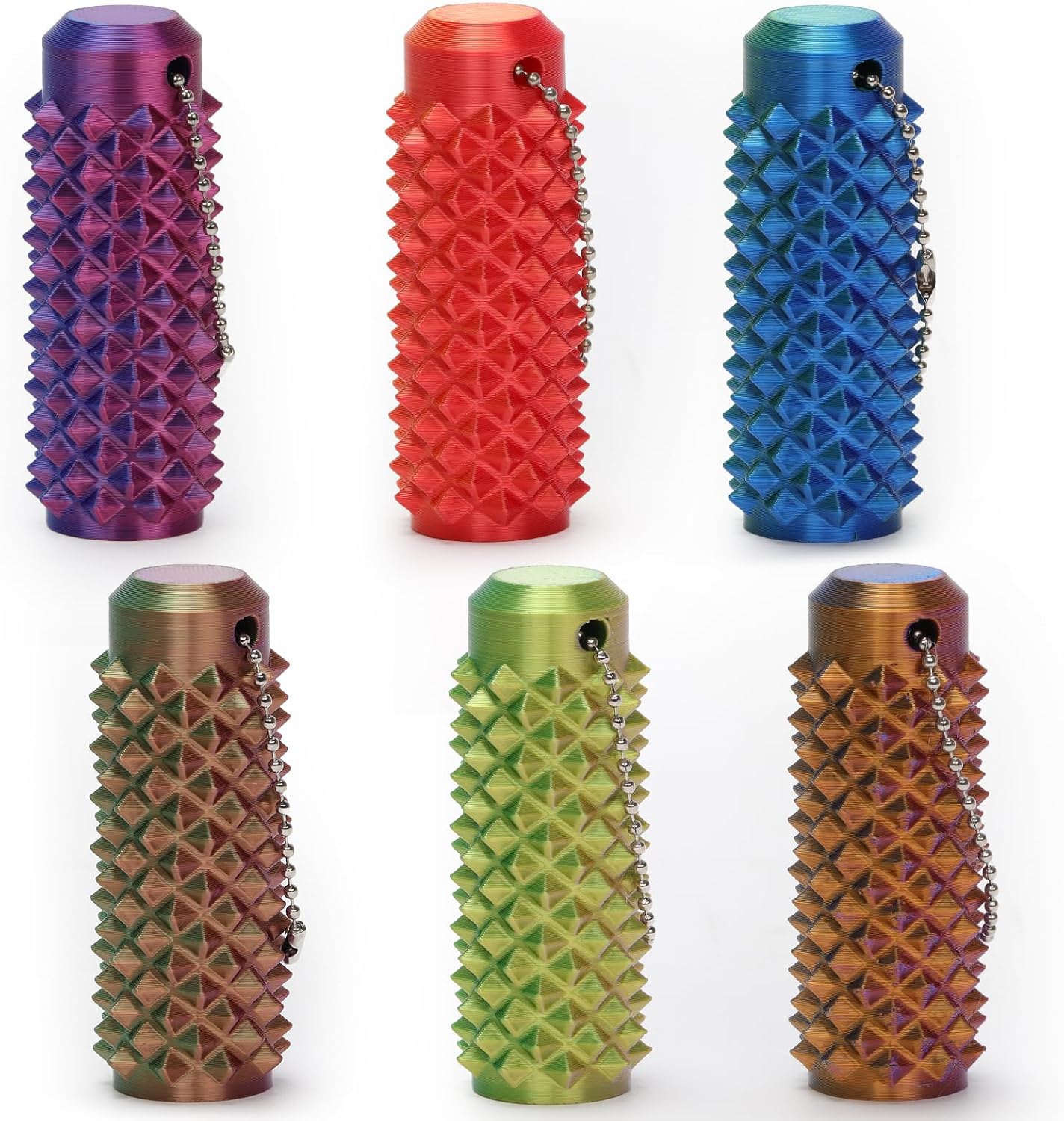 Spiky Fidget Roller Keychain, Anxiety Relief Handheld Sensory Toy, Stress Click Stick with Key Clip (6PCS, Normal)
