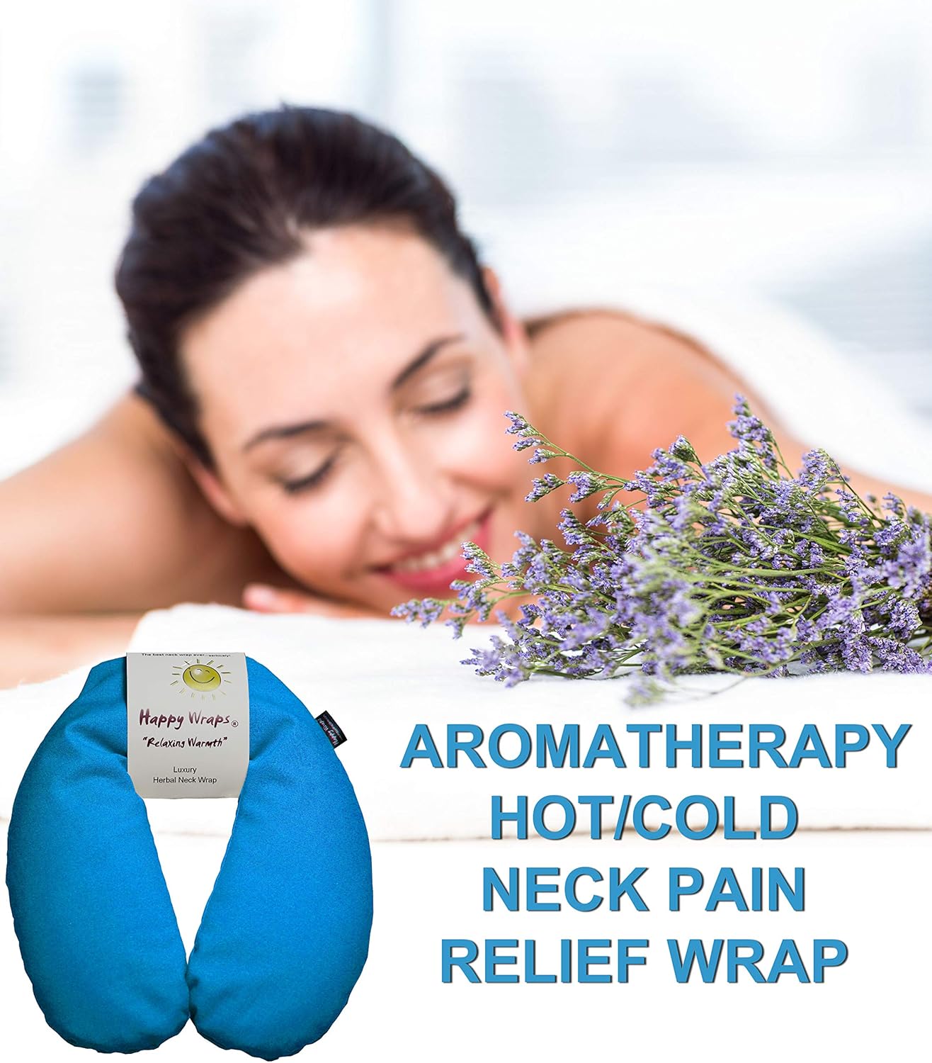 Microwavable Herbal Neck Wrap - Hot Cold Aromatherapy Neck Warming Pillow - Heating Pad for Migraines, Stress, Gifts for Women, Birthdays, Christmas and Free Sleep Mask - Turquoise