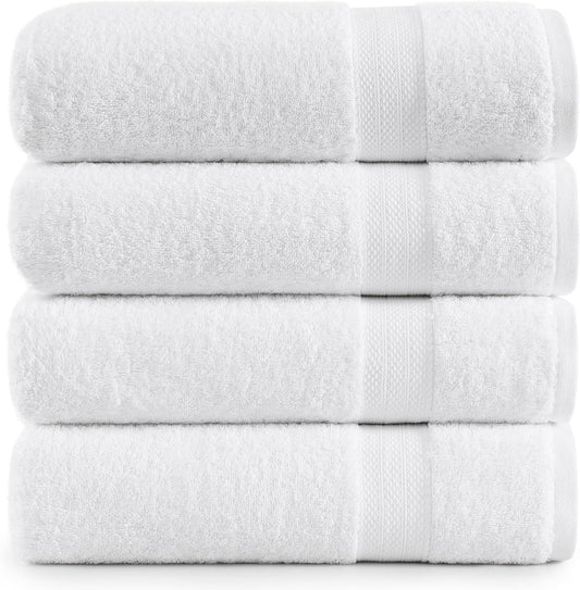 LANE LINEN 100% Cotton 4 Pack Bath Sheets (35"x66") - Ring Spun Cotton - Extra Large Bath Towels Set - Quick Drying, Soft & Absorbent Oversized Bathroom Towel Sets - Hotel Quality - White Towels