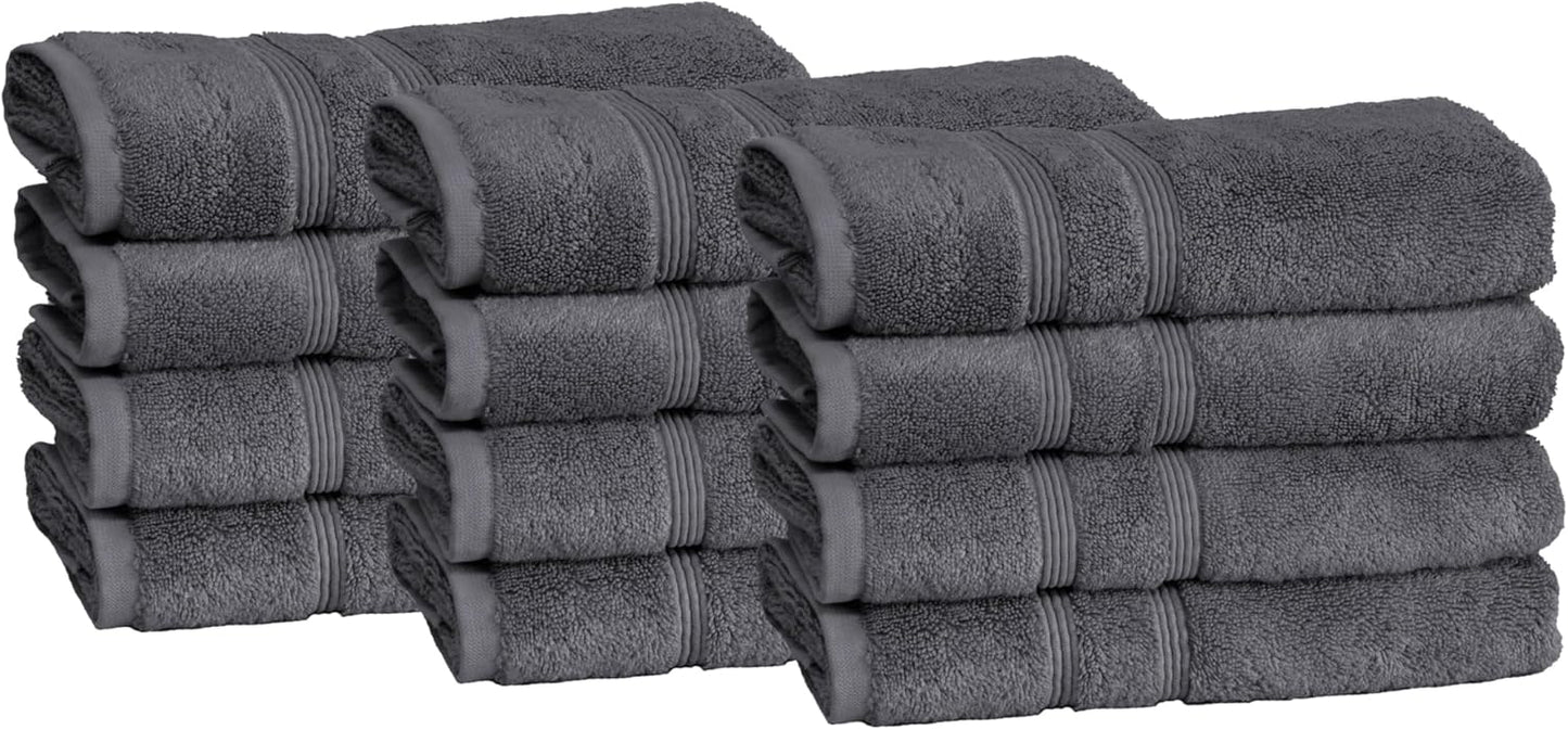 Mosobam Luxury Turkish Set of 12 Hand Towels 16X30 Charcoal Gray (Dark Grey) 700 GSM Bamboo Viscose & Aegean Turkish Combed Cotton