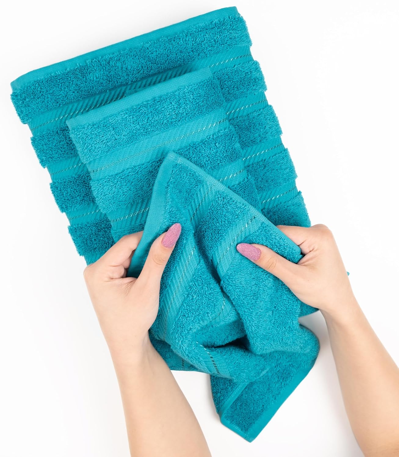 American Soft Linen Luxury Hand Towels for Bathroom, 600 GSM 100% Cotton Turkish 4 Piece Hand Towel Set, 600 GSM Hand Face Towels for Kitchen, Aqua Blue Hand Towels