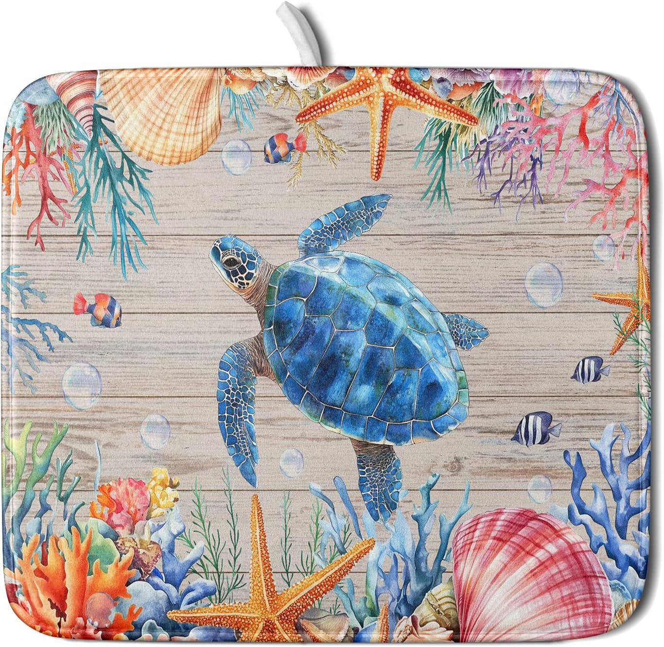 Sea Turtle Dish Drying Mat 16x18 inch Tropical Ocean Fast Dry Absorbent Microfiber Dishes Drainer Rack Pad for Countertop Bar Table Decor