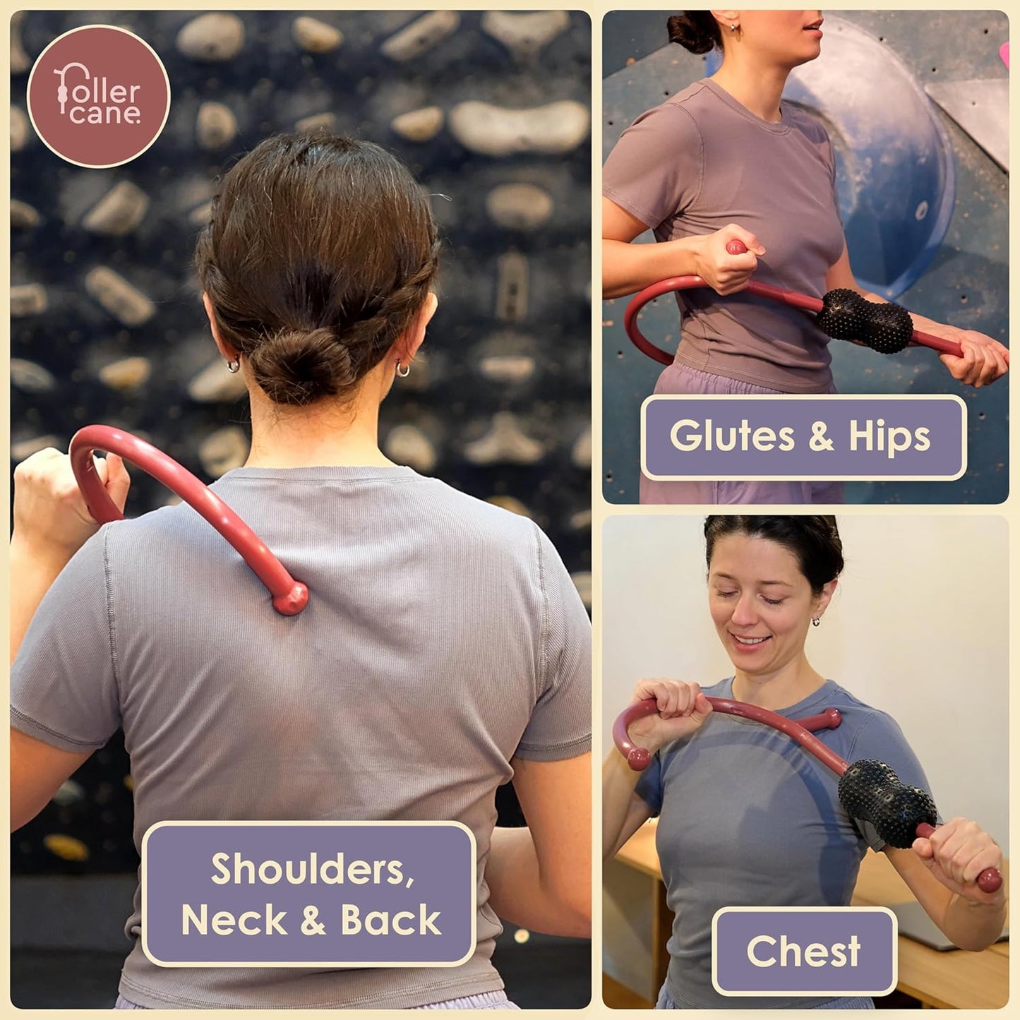 Roller Cane Massager | 2-in-1 Massage Roller Stick & Trigger Point Cane | Rubber Ball for Deep Tissue, Myofascial Release & Muscle Recovery (Red)