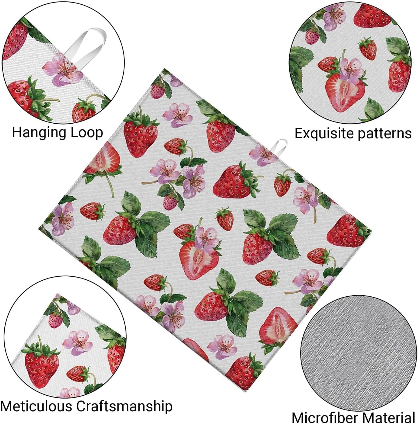 Dish Drying Mat For Kitchen Counter, Cute Watercolor Strawberries Microfiber Absorbent Dish Drainer Rack Pad Reusable Large 18x24in Drying Mat