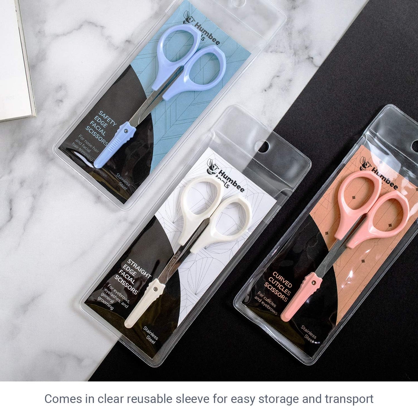 Eyebrow Scissors, Small Scissors for Facial, Nose, Eyebrow, Mustache, and Beard Hair Trimming & Grooming, Safety Edge, Blue Short Cap