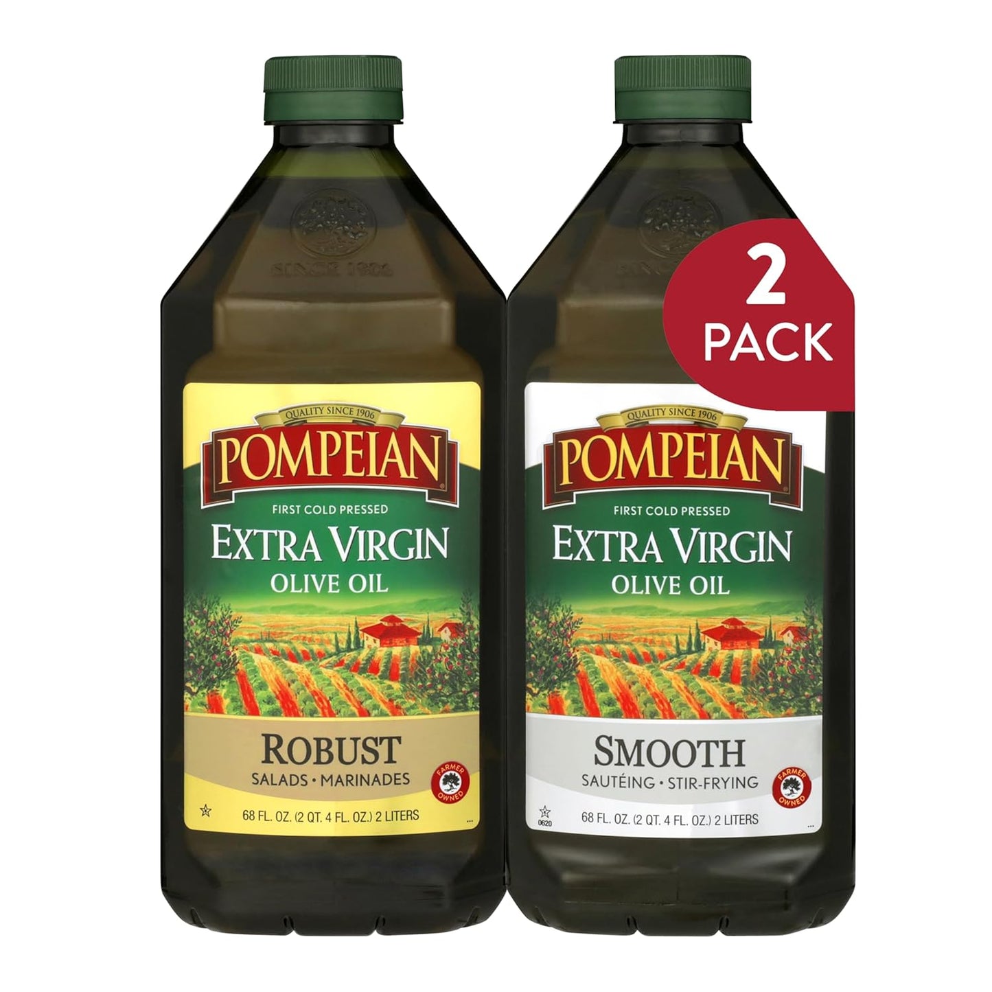 Pompeian Extra Virgin Olive Oil Variety Pack - Smooth, Robust, Naturally Gluten-Free, Non-Allergenic, Non-GMO, 68 Fl Oz (Pack of 2)