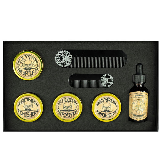 THE VINTAGE GROOMING CO. Gold Standard Mustache Kit - 4 One Ounce Mustache Wax, 2 Combs, 1 Night Fury Mustache Wax Remover Oil
