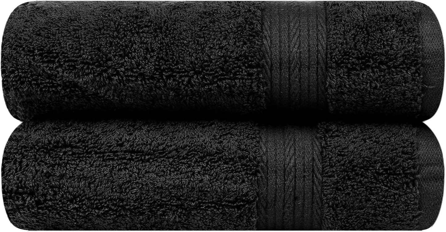 Ample Decor Hand Towels for Bathroom Set of 2, 18 X 28 Inch 600 GSM 100% Cotton, Absorbent- Black