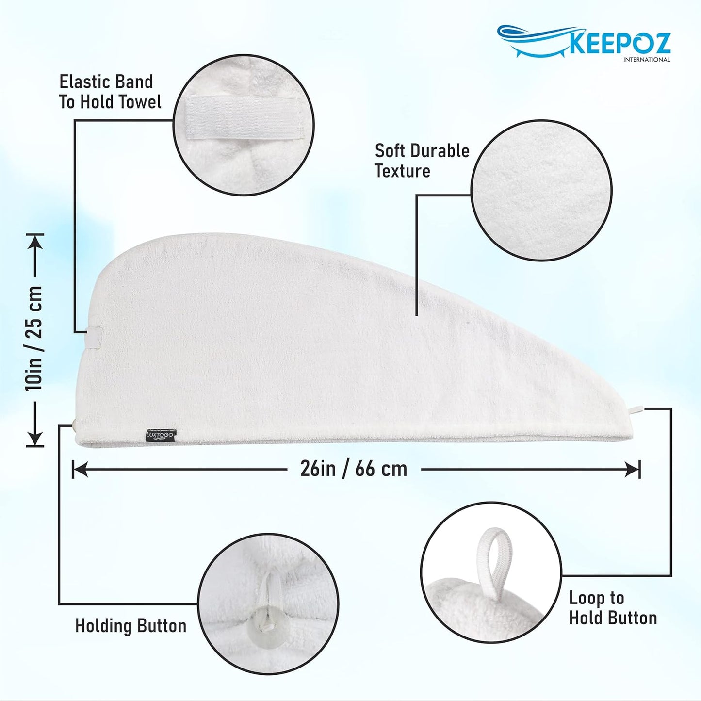 KEEPOZ Hair Towel Wrap Quick Dry 100% Cotton Super Absorbent Turban Head Wrap for Women with Button, Non Microfiber Anti Frizz Hair Cap for Curly, Long & Thick Hair (Pink+White, 2 Pcs)