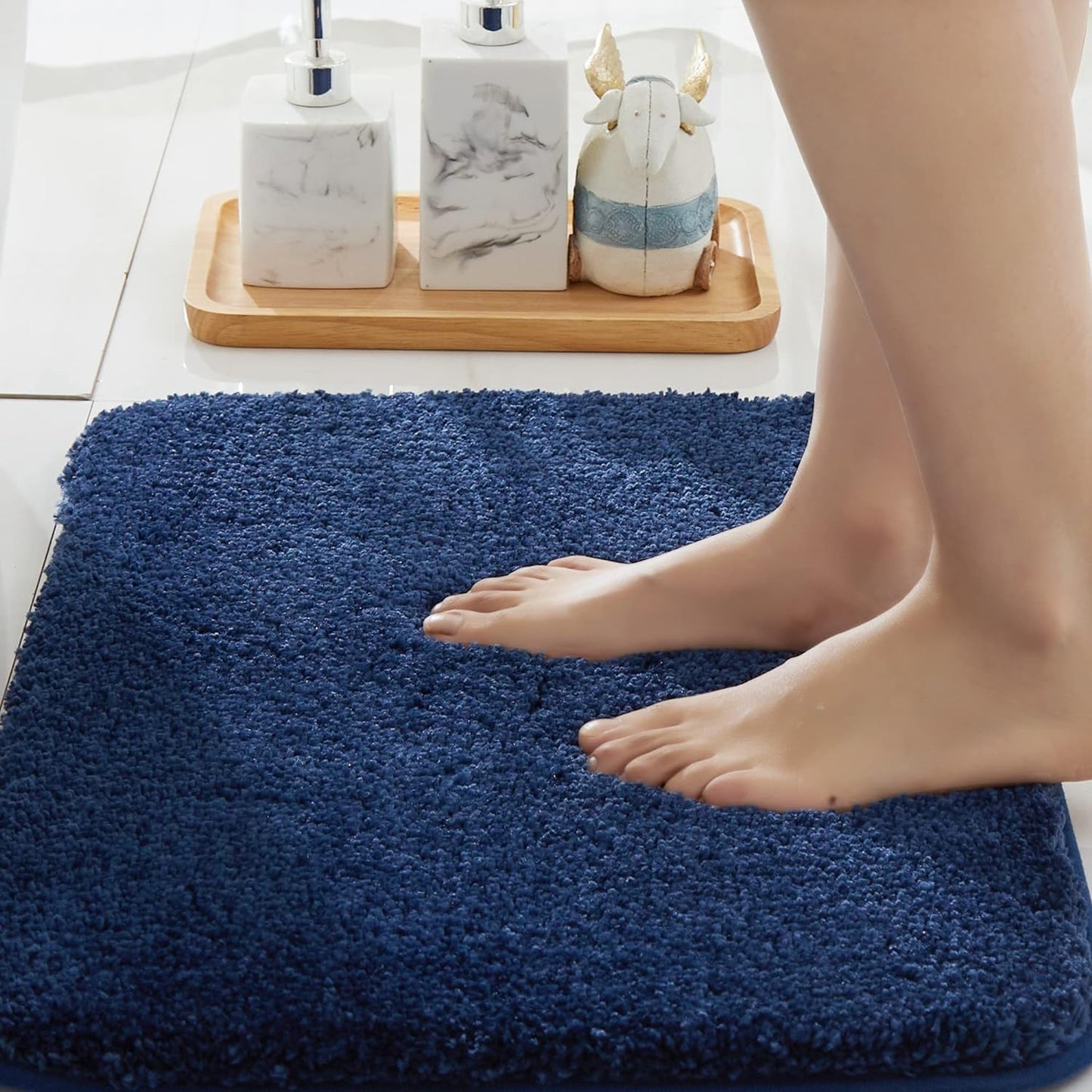 COSY HOMEER Bath Rugs for Bathroom Extra Thick- Anti-Slip Bath Mats Soft Plush Yarn Shaggy 100% Strong Mirco Polyeste Mat Living Room Bedroom Mat Floor Water Absorbent(Navy,20x32 - Inches)