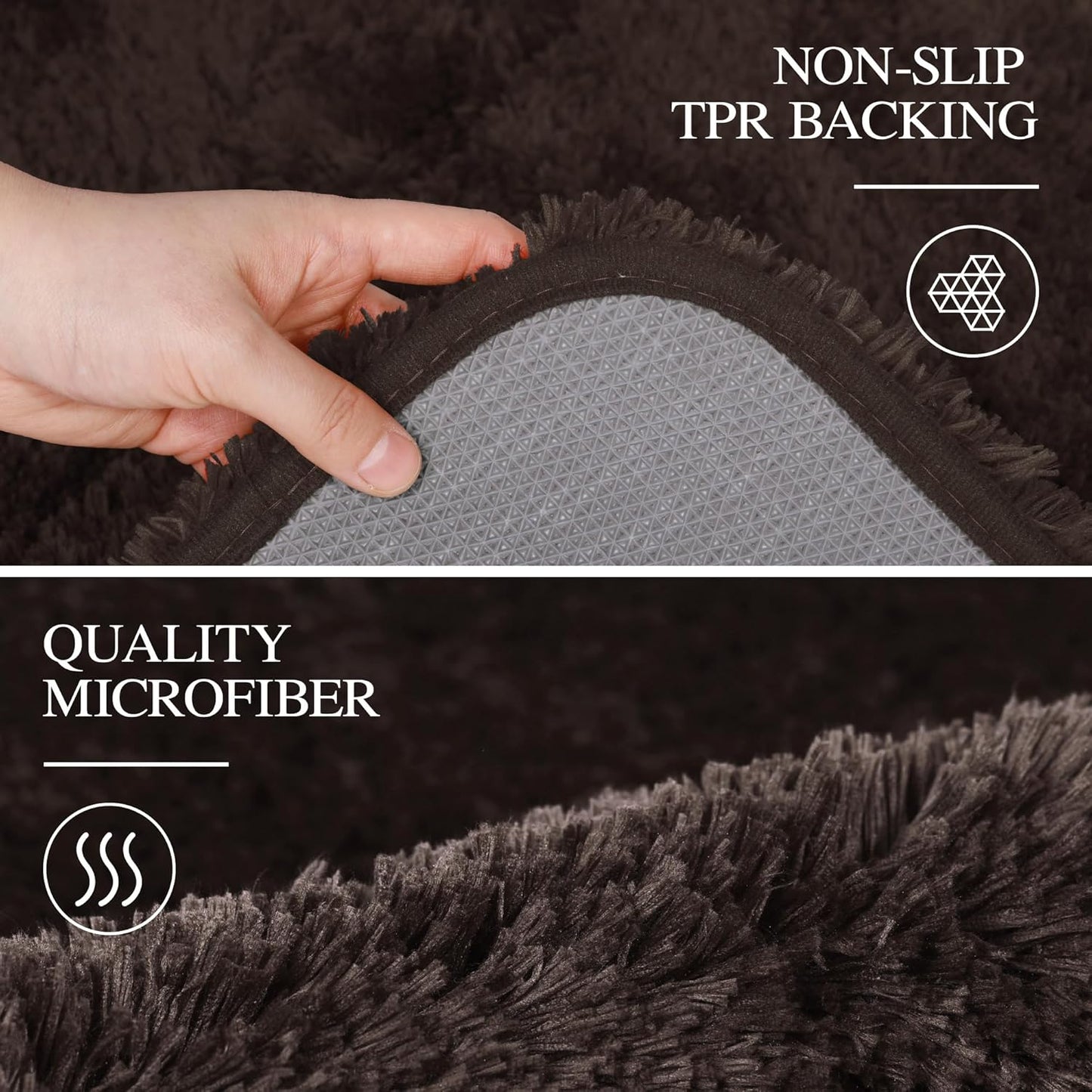 Walensee Bathroom Rug Non Slip Bath Mat (16 x 24, Brown) Water Absorbent Soft Microfiber Shaggy Mat Machine Washable Thick Plush Rugs for Shower