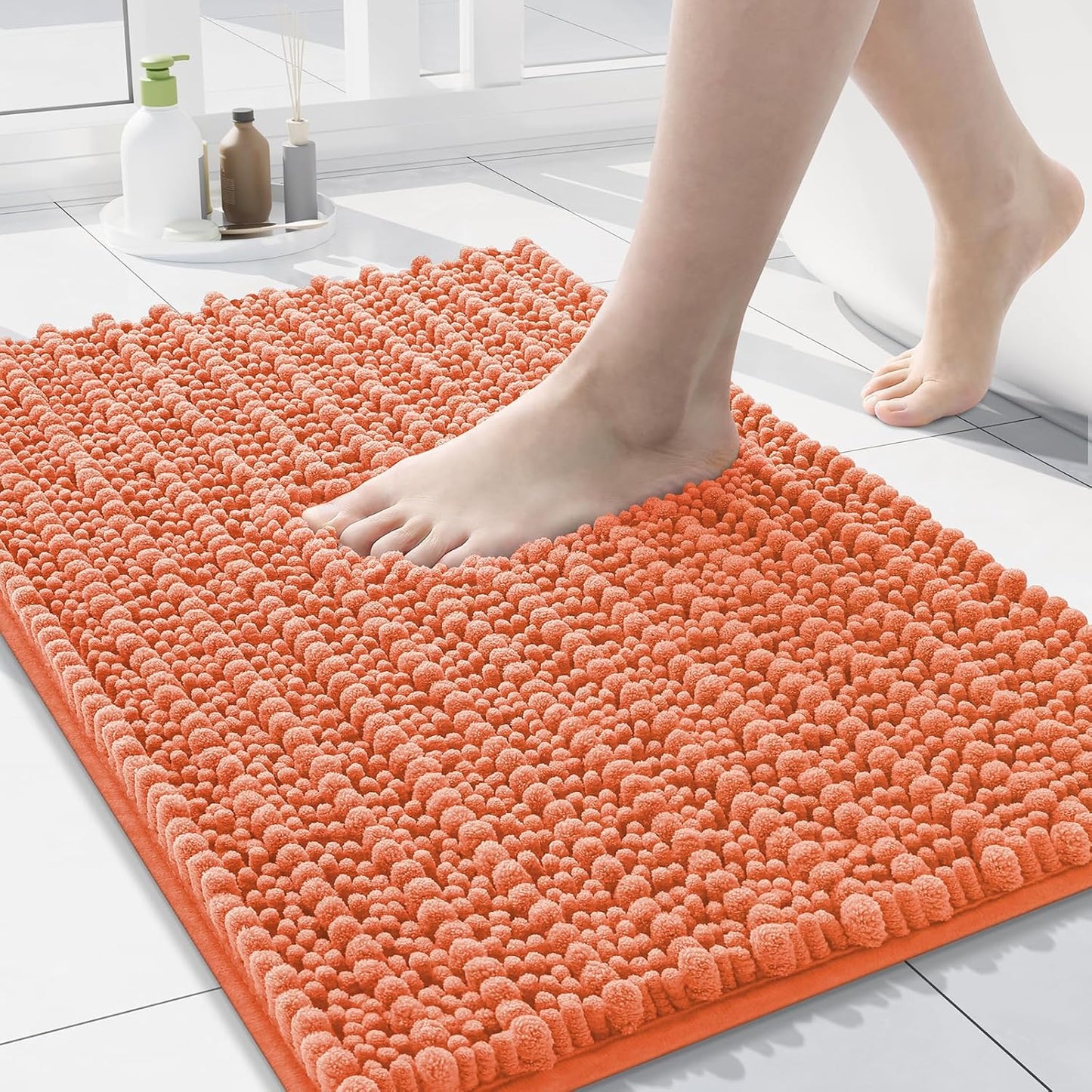 Arotive Luxury Chenille Bathroom Rug Mat, Extra Soft Thick Absorbent Shaggy Bath Rugs, Non-Slip Machine Wash Dry, Plush Bath Mats for Bathroom, Shower and Tub, 24x16, Coral