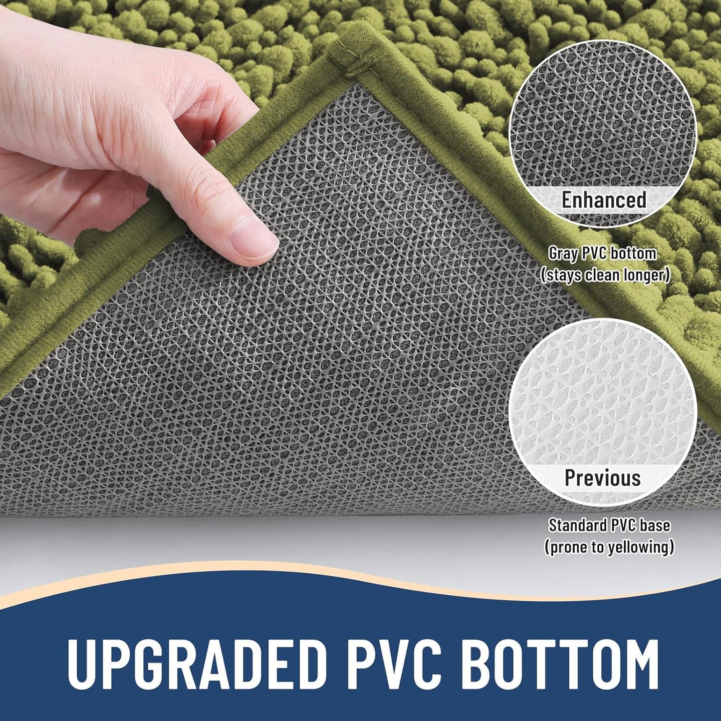 Arotive Luxury Chenille Bathroom Rug Mat, Extra Soft Thick Absorbent Shaggy Bath Rugs, Non-Slip Machine Wash Dry, Plush Bath Mats for Bathroom, Shower and Tub, 24x16, Willow Green