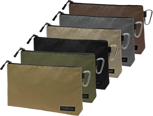 COREFLEX Premium Tool Pouch Zipper Bag, Small Tool Bag, Multipurpose Storage pouch, Heavy duty Flat Bottom Tool bag with YKK Zipper (6 pack Large 12inch)