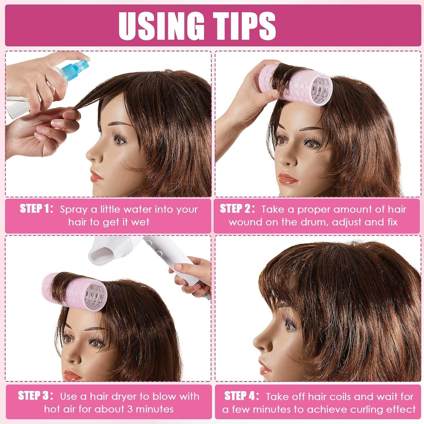 WILLBOND 8 Pcs Long Hair Rollers for Bangs Aluminum Core Curlers Thermal 4.7 x 2 Inch Self Grip Roller for Long and Medium Jumbo Hair Women Hairstyle