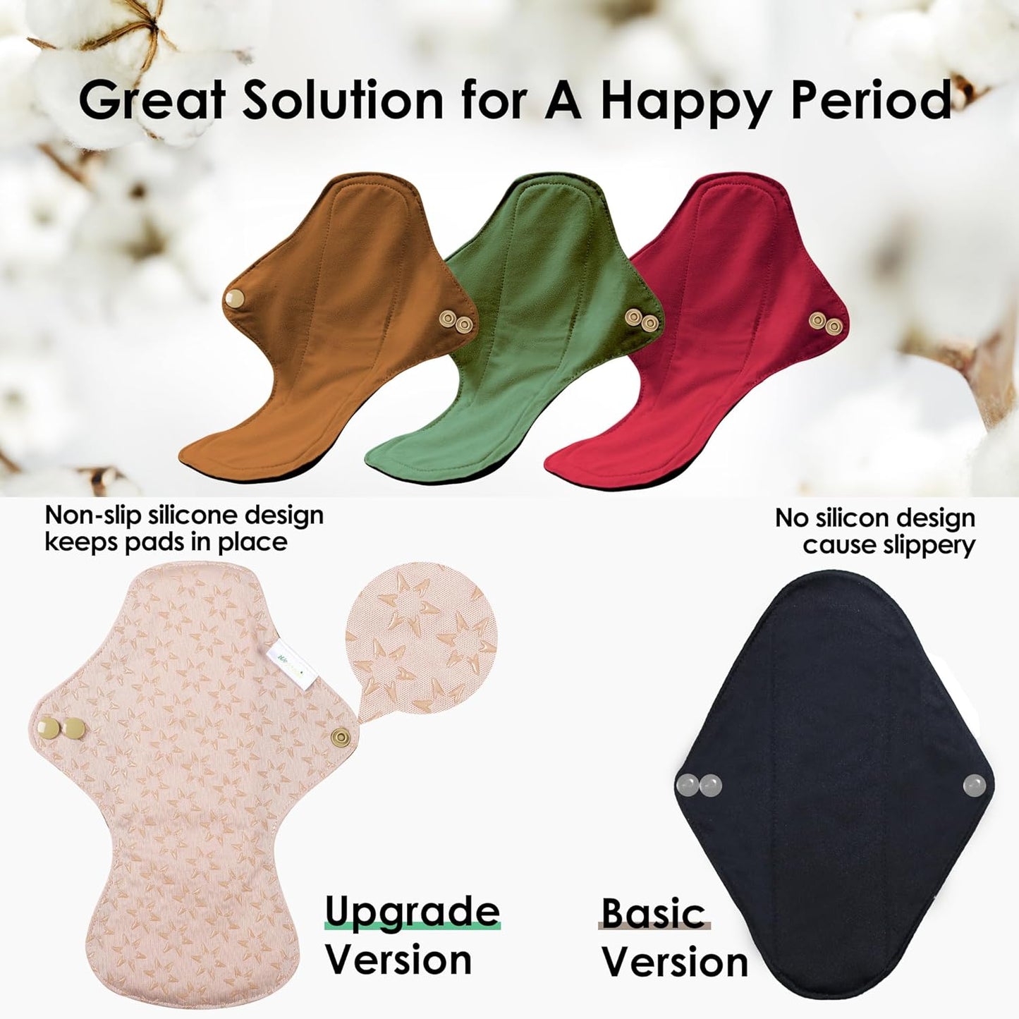 wegreeco 6 Pcs Reusable Menstrual Pads, Ultra Absorbent Cloth Pads for Heavy Flow, Sanitary for Teens, Women, Nonslip, Inner Aqua, Burgundy, Coffe, Rose Gold Outer, XL