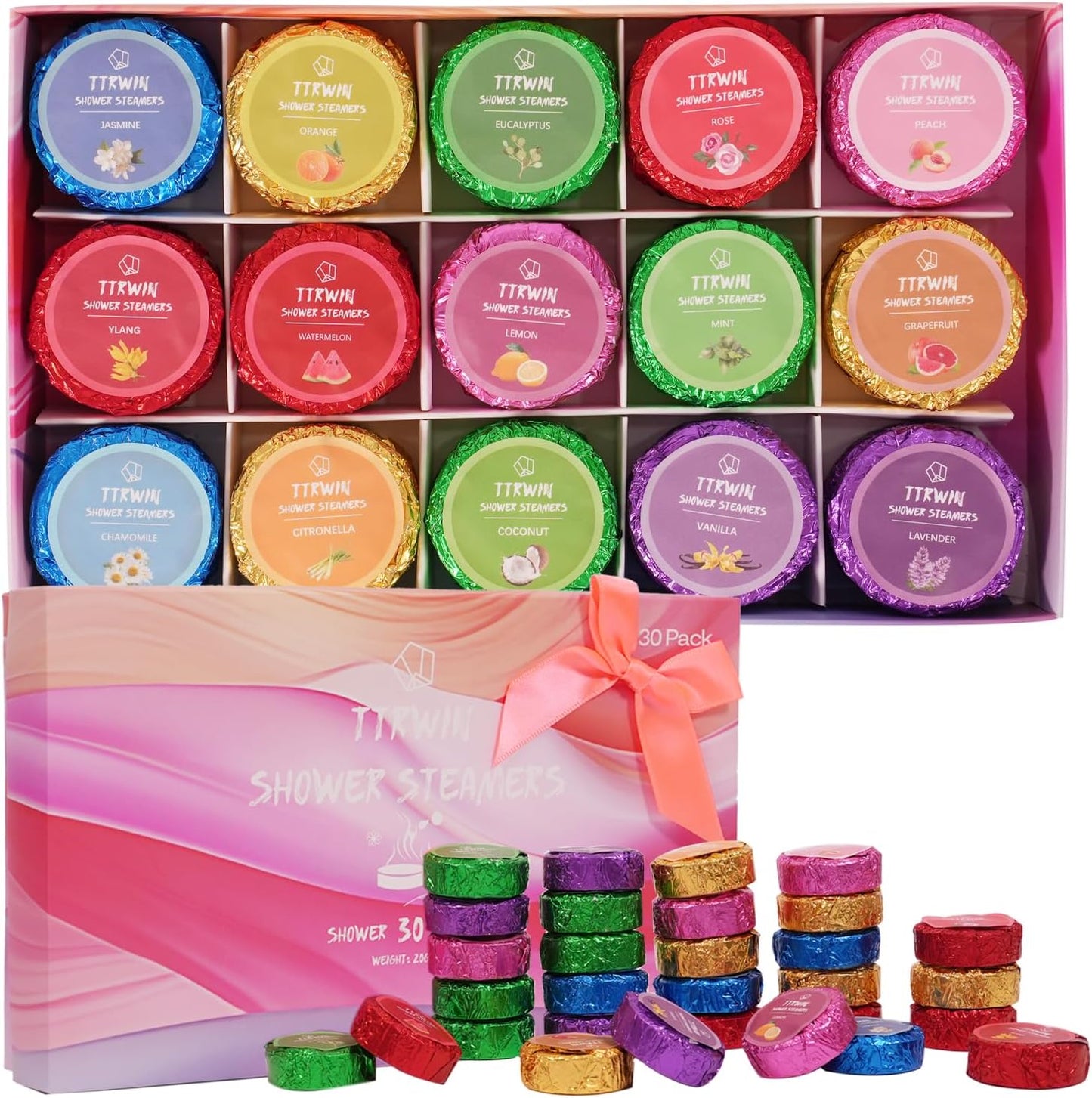 Shower Steamers Aromatherapy 30 Pack Shower Bombs with Natural Essential Oils, Home SPA Stress Relief Christmas Stocking Stuffers Birthday Gifts for Women Mom Men Self Care Relaxation