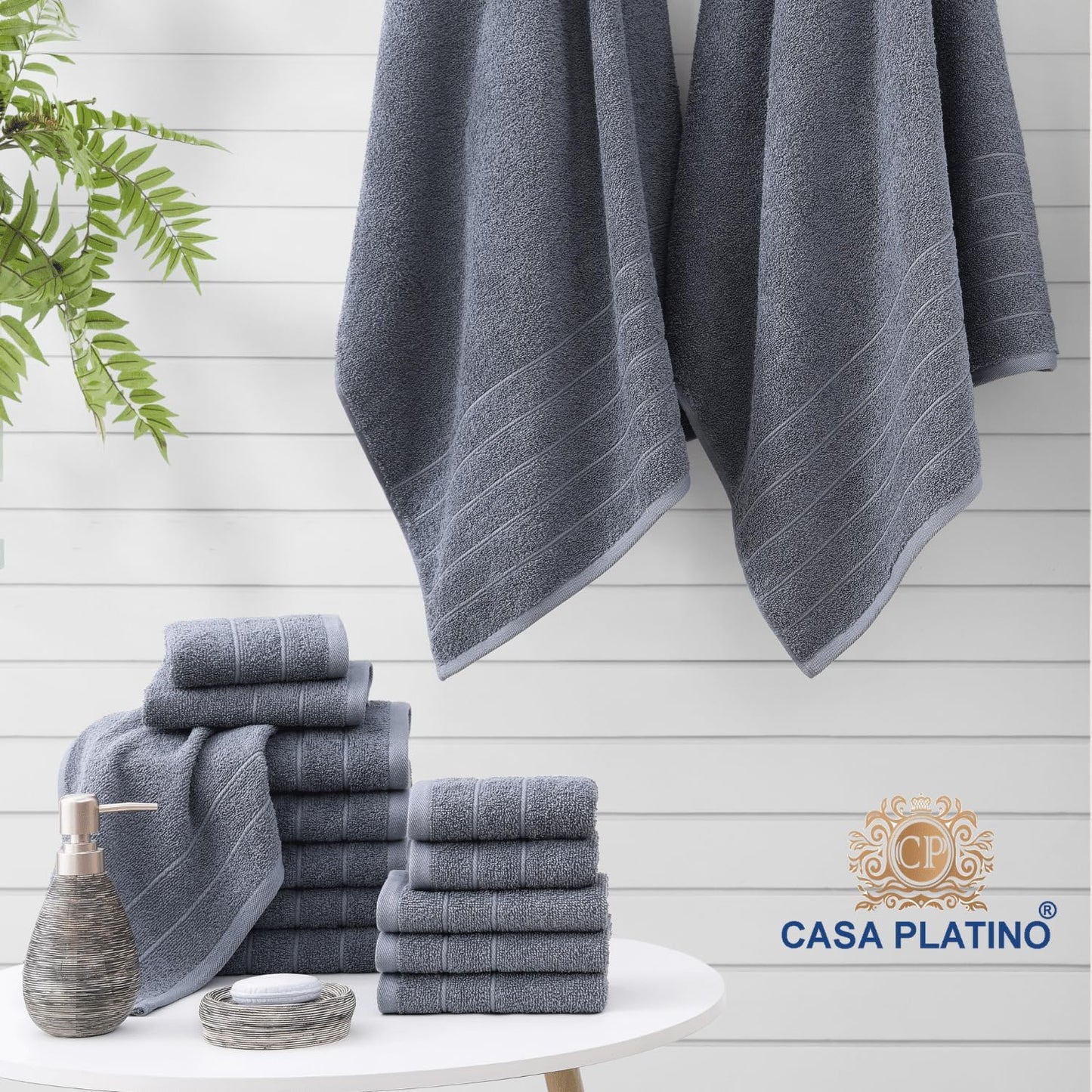 Casa Platino 100% Cotton Bath Towel Set – 24 Pc Set with Ring Spun Terry, Ultra Soft & Absorbent, Everyday Use Towels, Gentle on Skin, Maintains Texture After Wash – Cool Grey