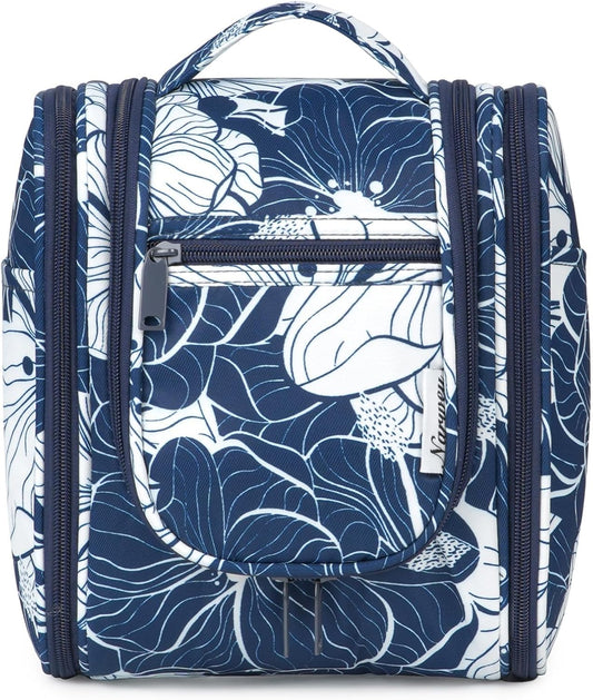 Narwey Small Hanging Travel Toiletry Bag Cosmetic Make up Organizer for Women and Men (Medium, Blue Lotus)